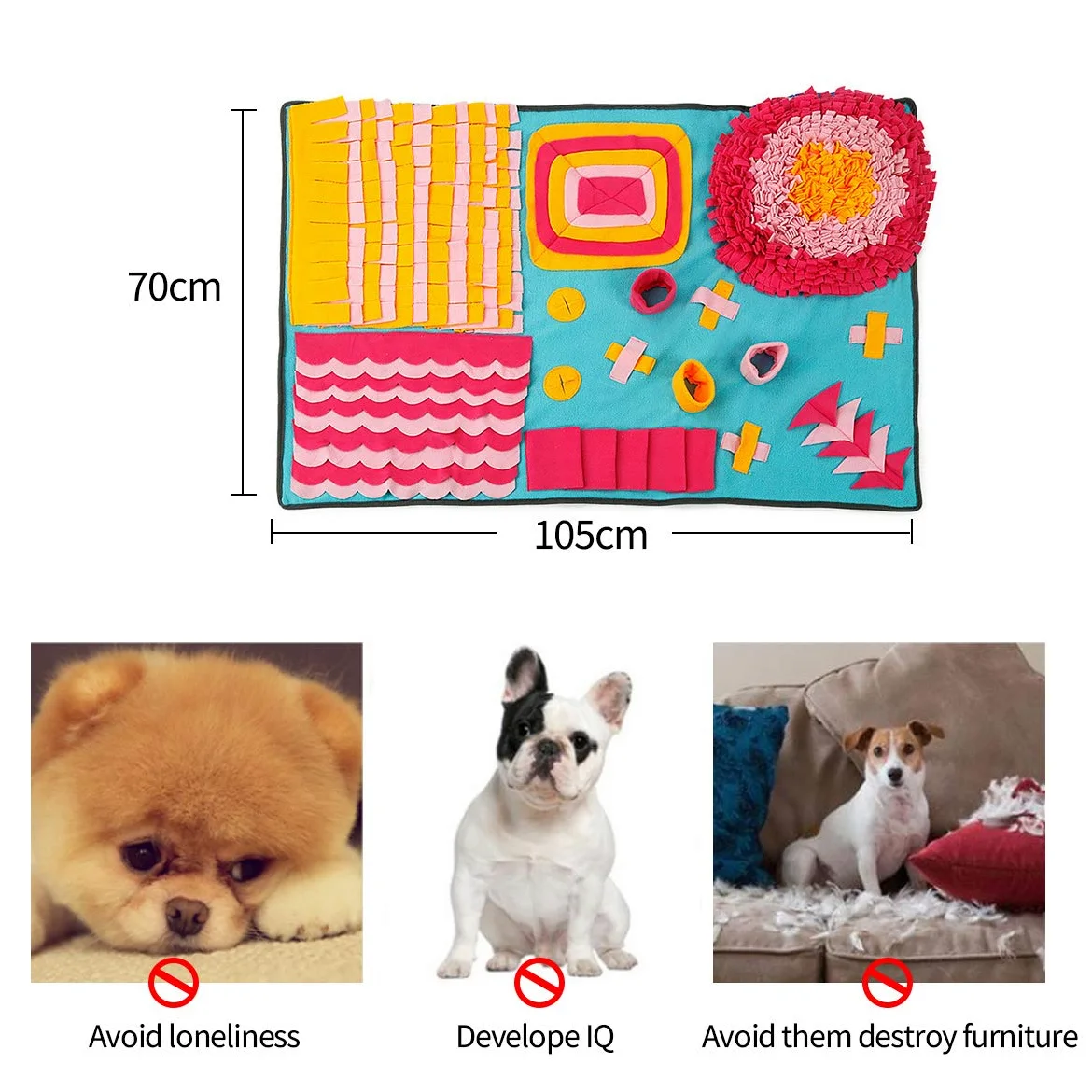 PETCUTE Tappeto Olfattivo per Cani Snuffle foraggiamento Tappeto Sniffing Fisico foraggiamento Tappeto 105x70cm