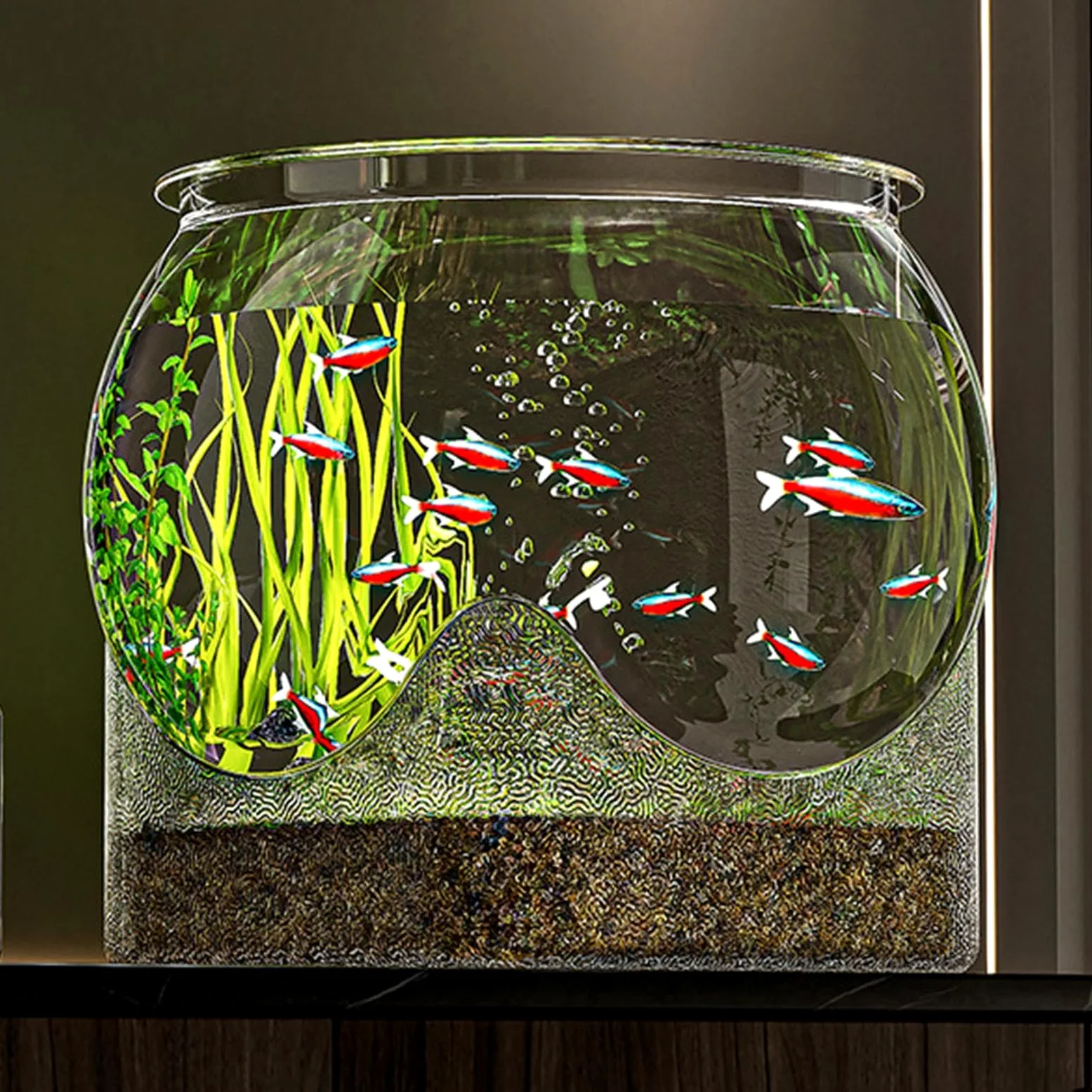 Vaso per pesci – ciotole trasparenti per pesci | acquario da scrivania per casa, ufficio e posto di lavoro, per fiori e decorazioni, ciotola rotonda trasparente per pesci o centrotavola per