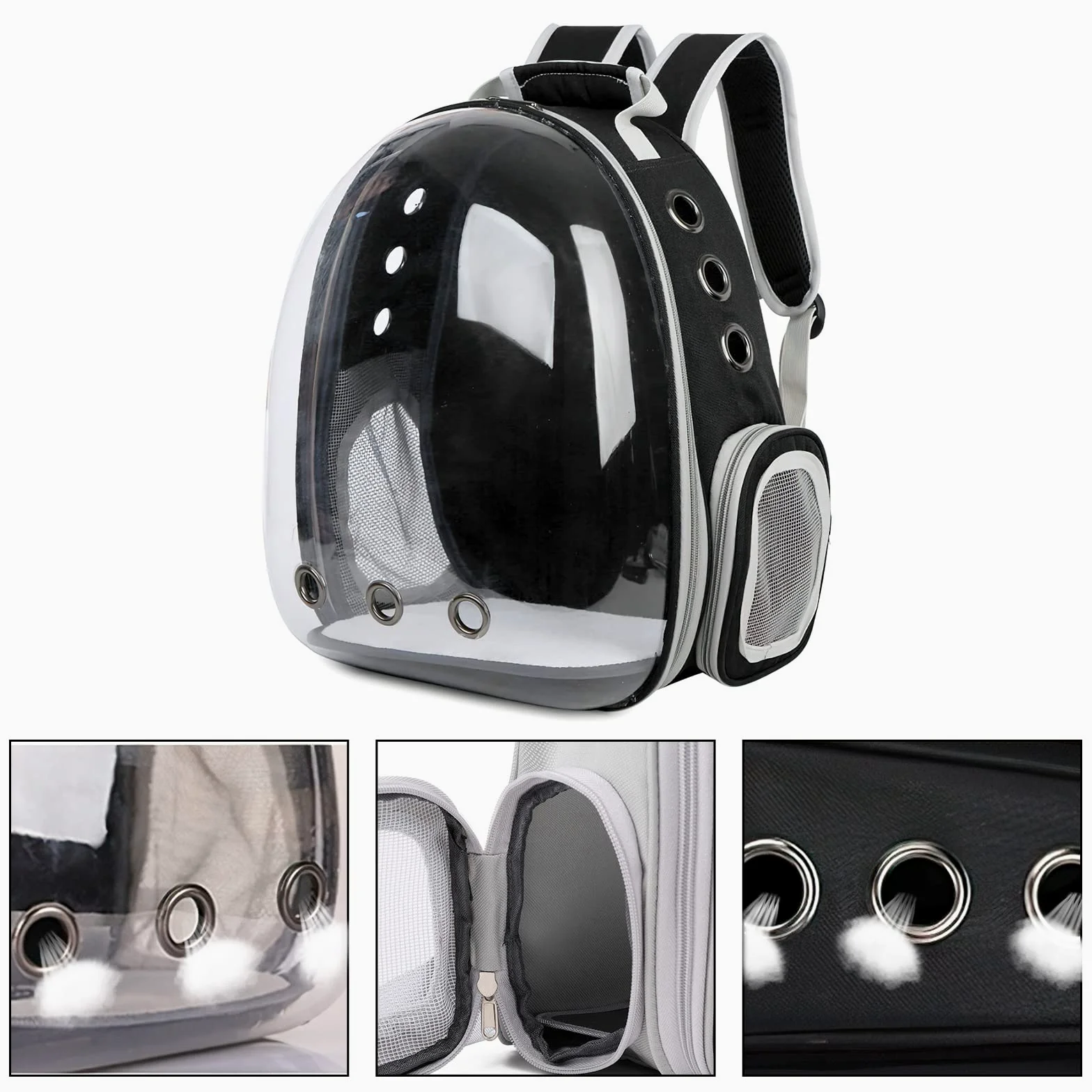 Galatée Zaino Per Gatti, Zaino Per Animali Domestici Trasparente Espandibile, Zaino Per Gatti Con Capsula Spaziale Ventilata, Zaino Portatile Per Cuccioli Per Campeggio Da Viaggio(Grigio)