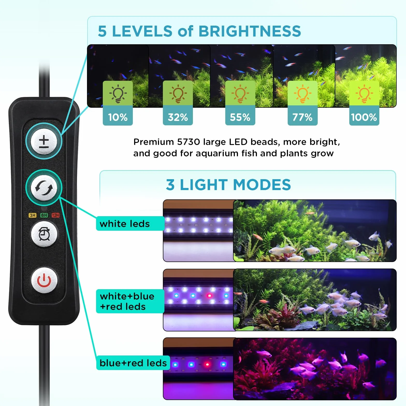 Hygger 9W Luce per Acquario, 28-48cm Lampada LED con Timer, Dimmerabile e Staffa Regolabile, per Illuminazione(Bianco, Blu, Rosso)