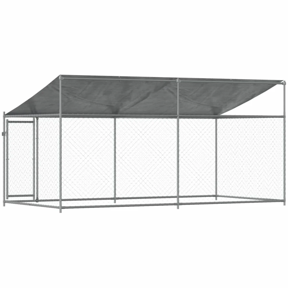 Gabbia Cane, Box per Cani da Esterno con Tetto e Porta Grigia 4x2x2 m in Acciaio Zincato