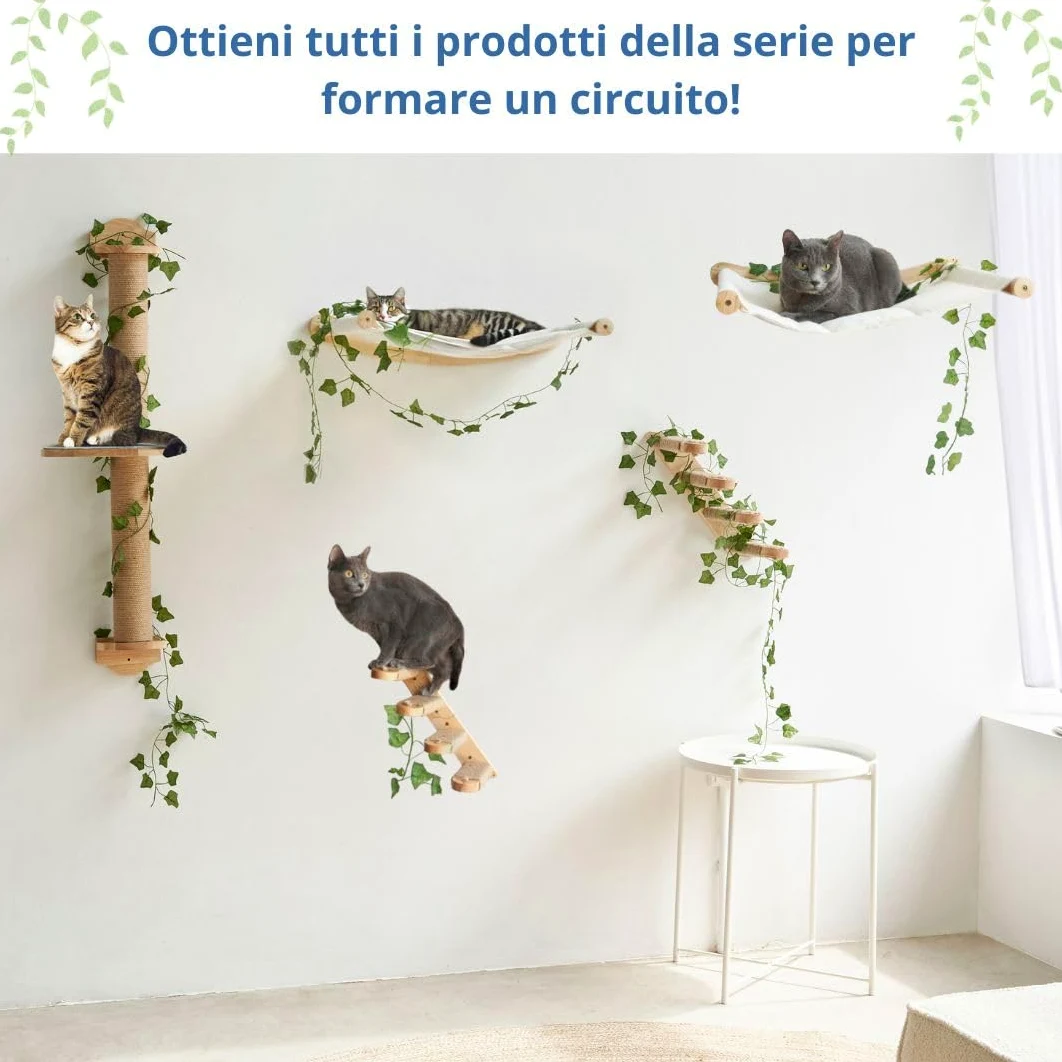 Tiragraffi a parete – Albero tiragraffi da parete facile da montare – Elementi da parete per gatti con piattaforma antiscivolo per stimolare il gioco dei gatti