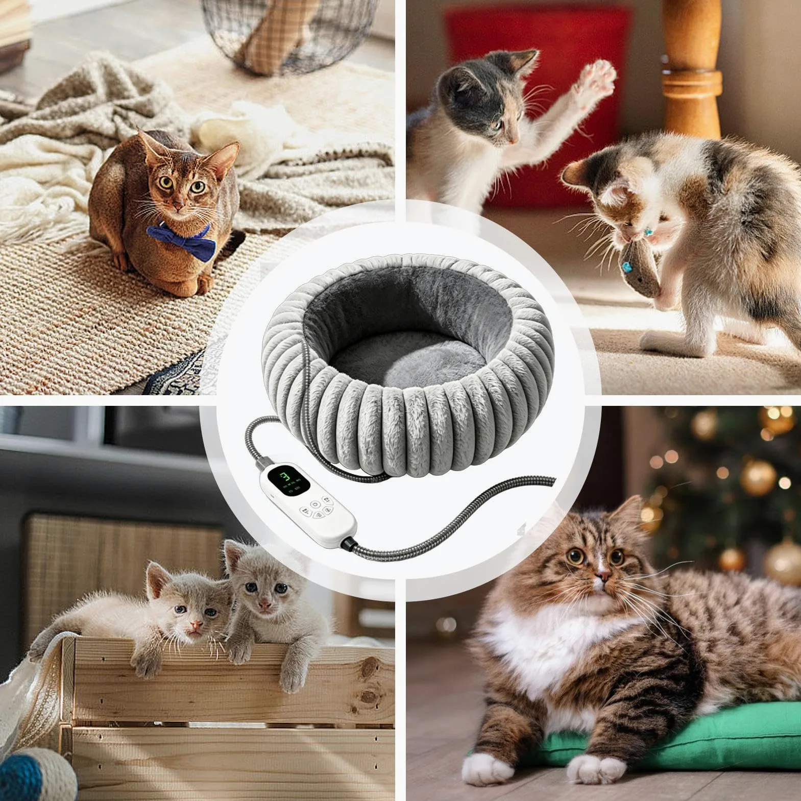 Cuccia Riscaldata Per Gatti Divano Rotondo Riscaldabile Regolabile Con 9 | Cuccia Rotonda per Gatti Casa Interno Esterno Soggiorno Camera Da Viaggio