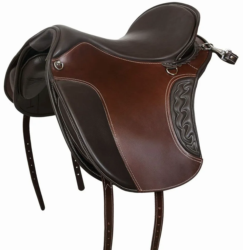 A&M Reitsport Sella da trekking senza alberi 1125 marrone, con cuciture bianche, dimensioni: 16 pollici