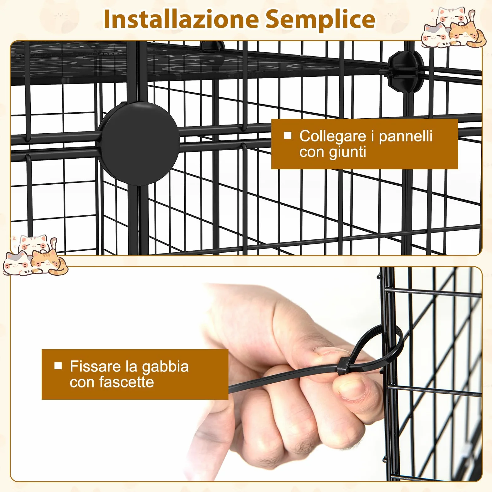 GYMAX Casa Gabbia per Gatti a più Livelli, in Metallo, Recinto per Gatti con Amaca Rimovibile, Porta, Scale, Parco in Metallo per Animali Domestici per Conigli e Cuccioli (109,5 x 74 x 142 cm)
