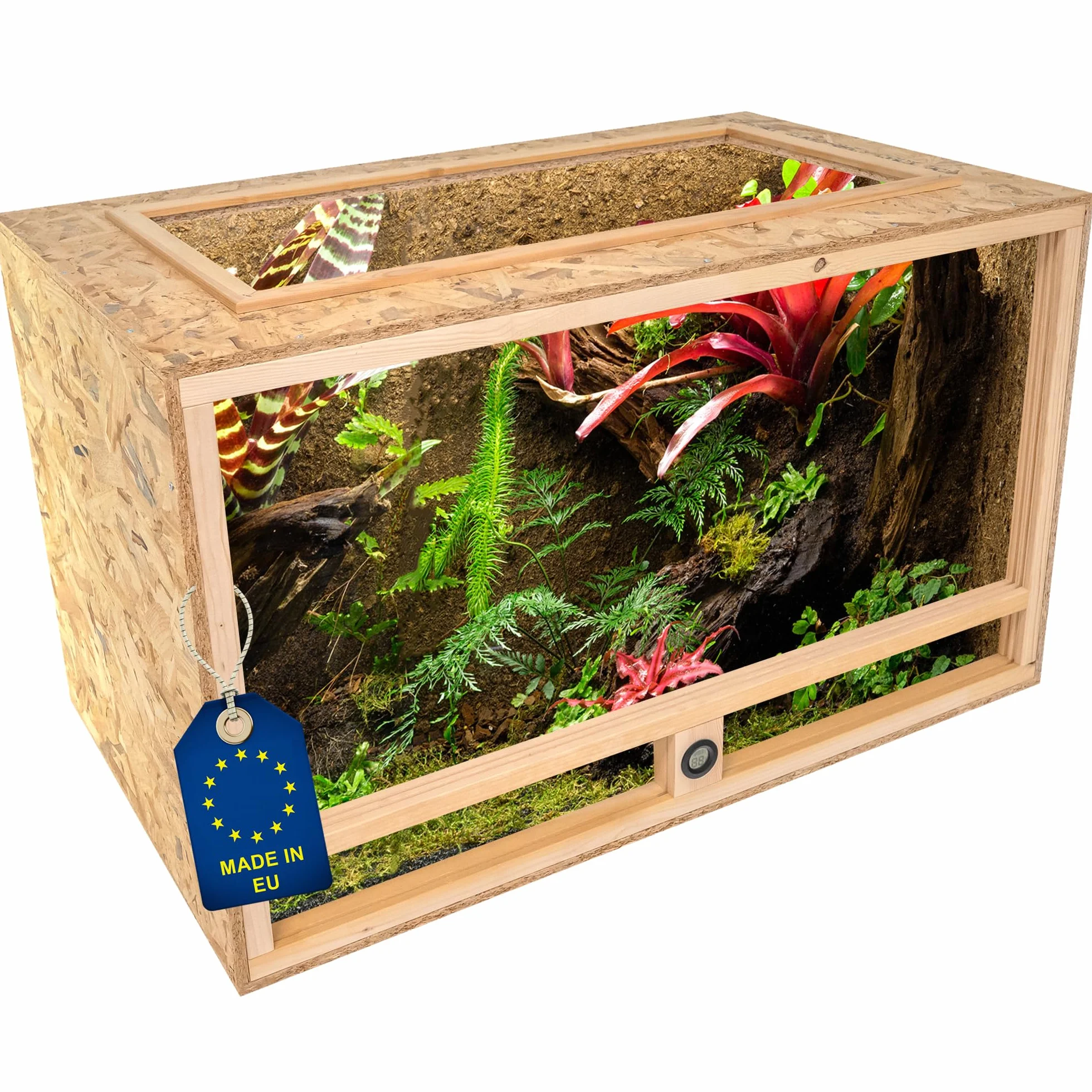 ITA Terrario per tartarughe 120x60x60 cm con tetto aperto e igrometro integrato - Terrario in legno OSB-3 - Per tartarughe e altri animali - Prodotto UE