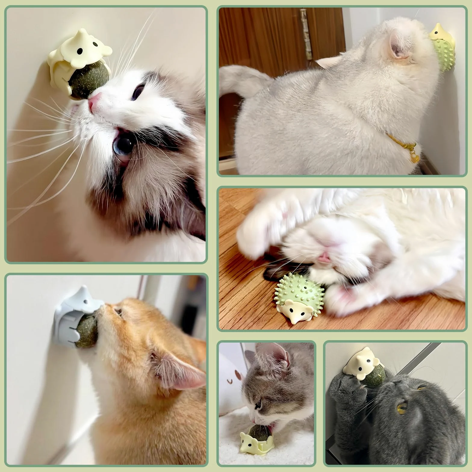 Pallina Erba Gatta Giochi per Gatti Catnip Ball Girevole Adesiva Naturali Palline Erba Gatta Ruotabile a 360° per Gatti da Leccare con Auto Massaggio Spazzola Gatti (3 Pcs)