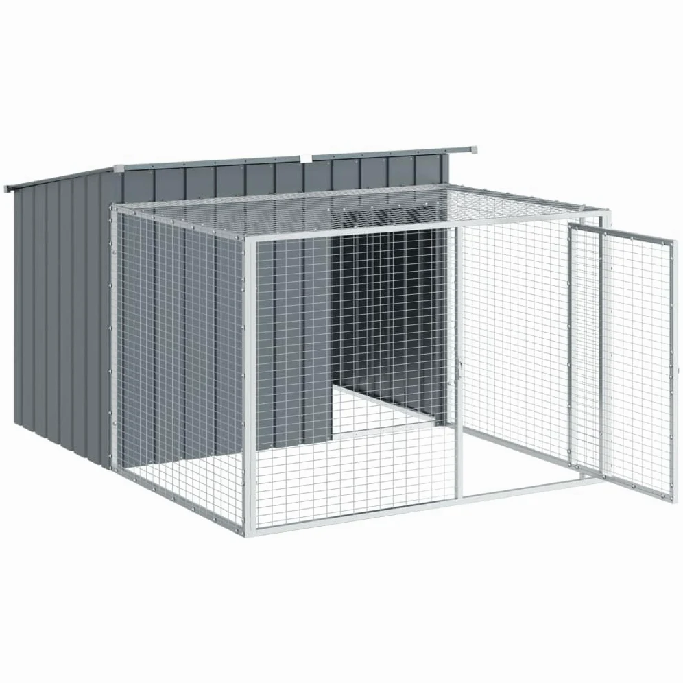 Festnight Gabbia per Cani, Canile da Esterno, Box per Cani da Esterno, Casetta Cani con Corsa Acciaio Zincato Antracite 153x194x110 cm