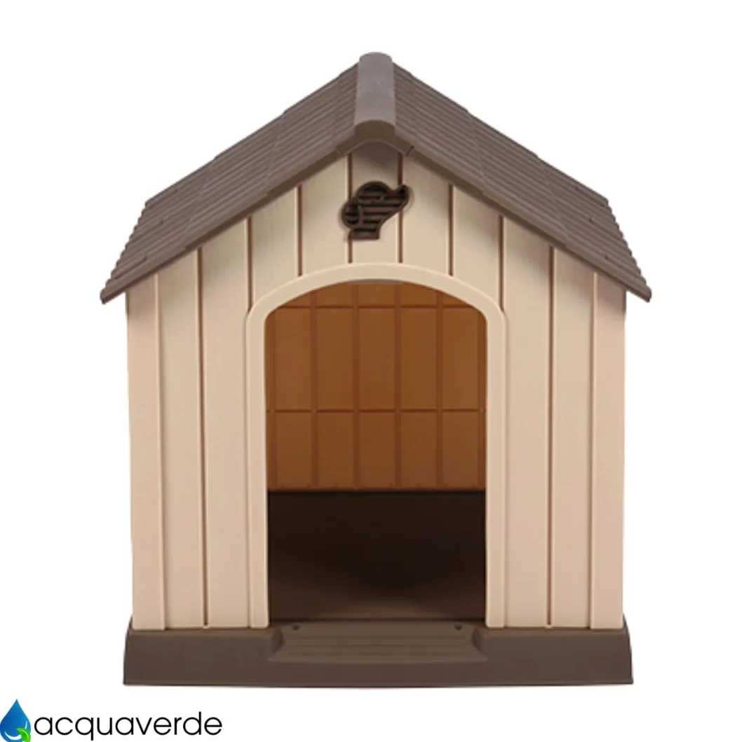 acquaverde | Cuccia per Cani da Esterno, Taglia Grande/Large Casetta per Cani in Resina, Impermeabile, Resistente, Base Isolante e Tetto Spiovente, Facile da Montare - Beige/Marrone | cm. 93x99x98