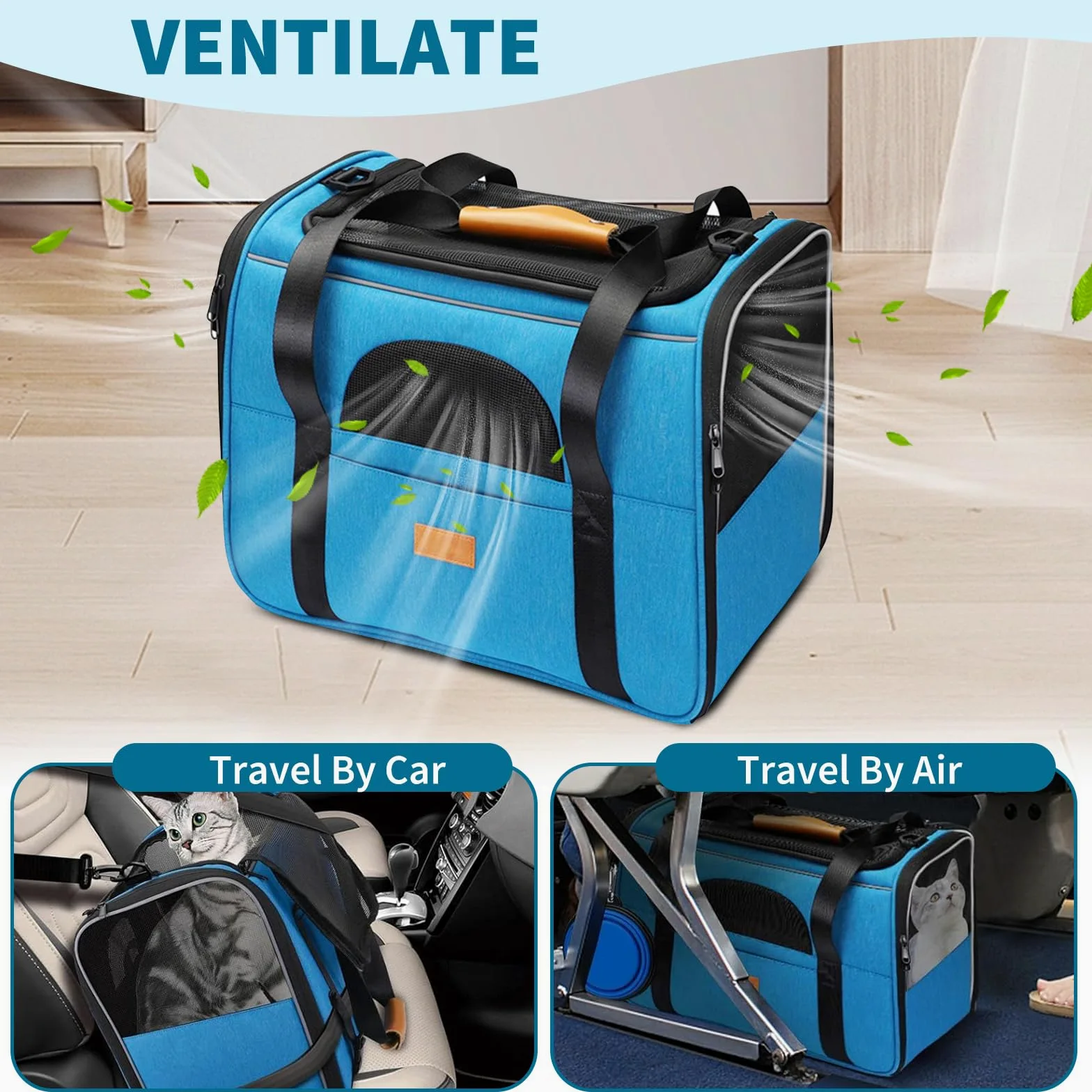 PETCUTE Trasportino per Cani e Gatti, Portabile e Pieghevole Trasportino per Gatti con Tracolla Regolabile, Borsa Trasportino per Piccolo Animale Domestico,Tappetino Rimovibile,per Viaggio in Aereo