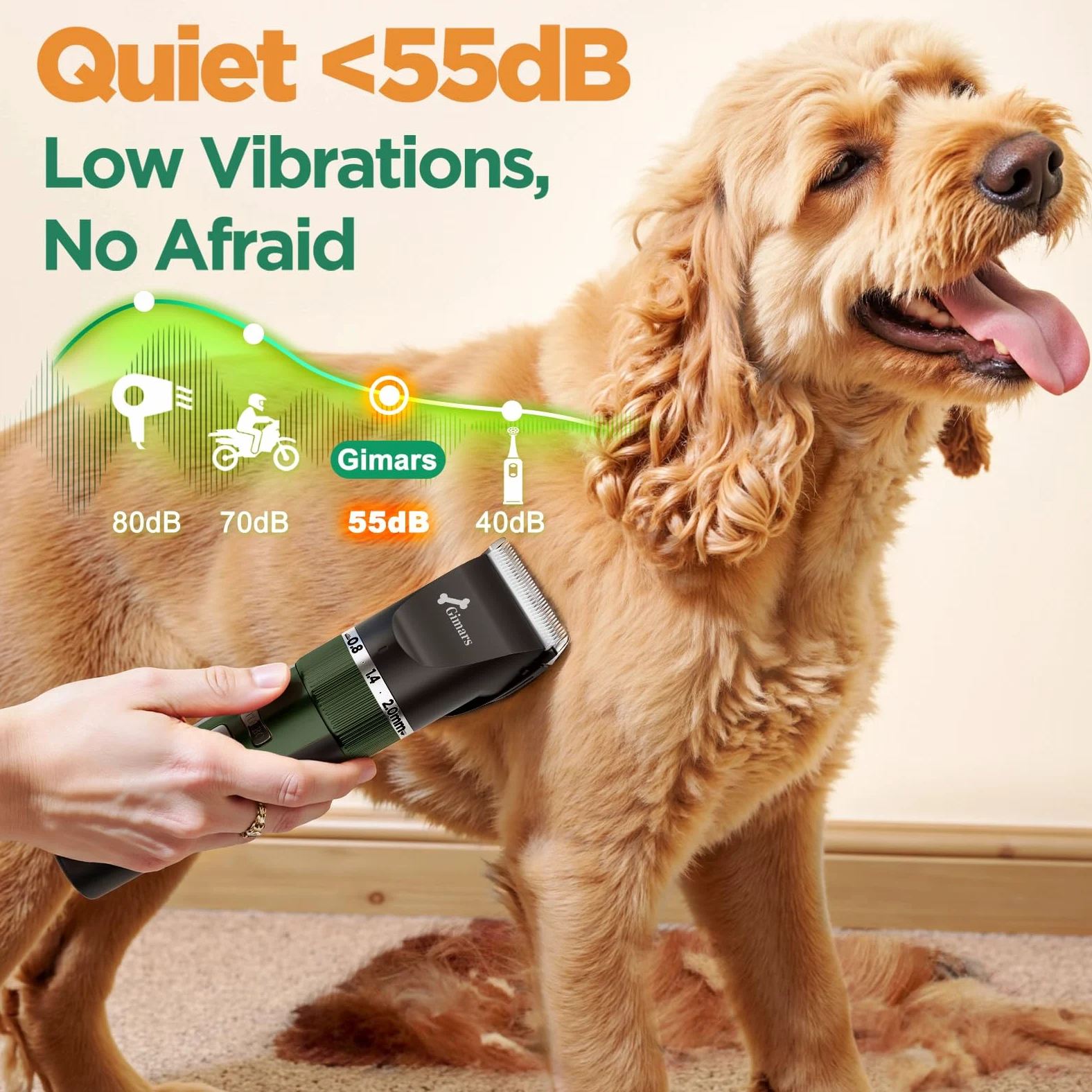Gimars Rasoio per cani 4 in 1, 7000 giri/min, con lama di ricambio, senza fili e silenzioso, 55 dB, tagliacapelli professionale per cani, gatti e cavalli