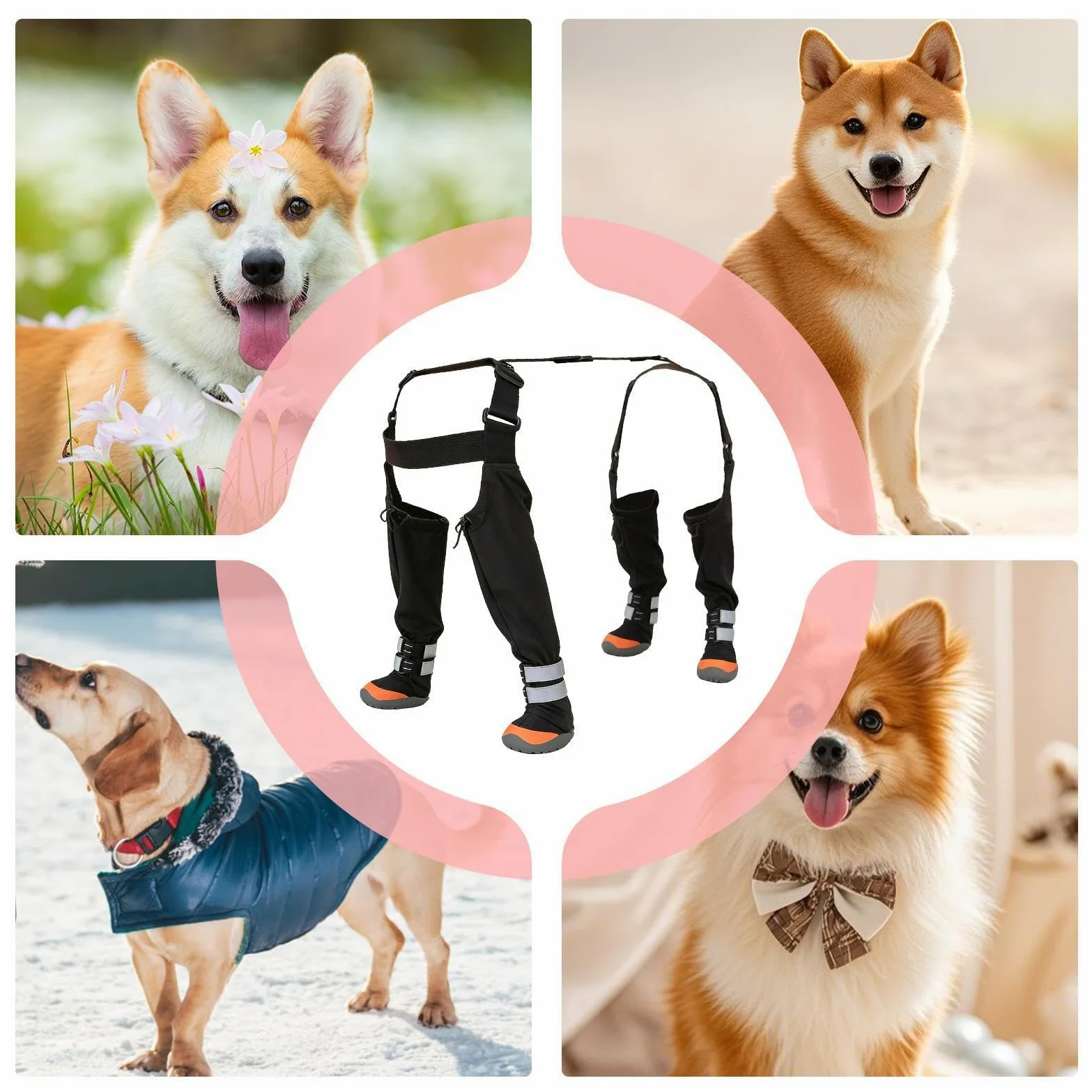 Stivaletti Regolabili per Cani Proteggi Zampe Impermeabili | Pantaloni da Neve Antiscivolo Regolabili con Striscia Riflettente Passeggiate Invernali su Neve e All'aperto