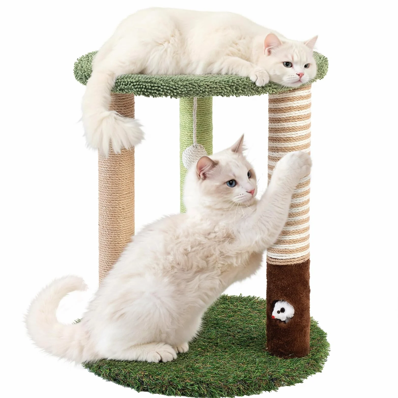 WOOCHPET Tiragraffi a torre con 3 tronci, altezza 55,9 cm, in sisal con divertente giocattolo per gatti e gatti adulti, piccola torre di gatto e asta per gatti indoor (verde)