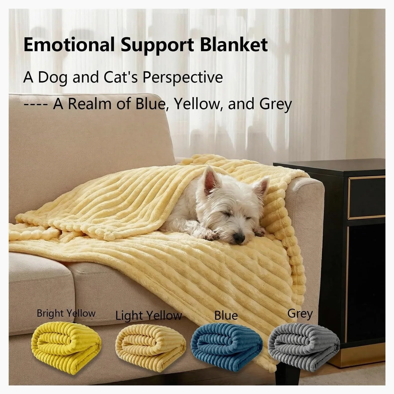 Coperta di supporto emotivo gialla, coperta di sicurezza morbida calmante for l'umore del cane, materiale in morbido pile di coniglio, progettata for animali domestici(Cream,59.05 * 78.74in)