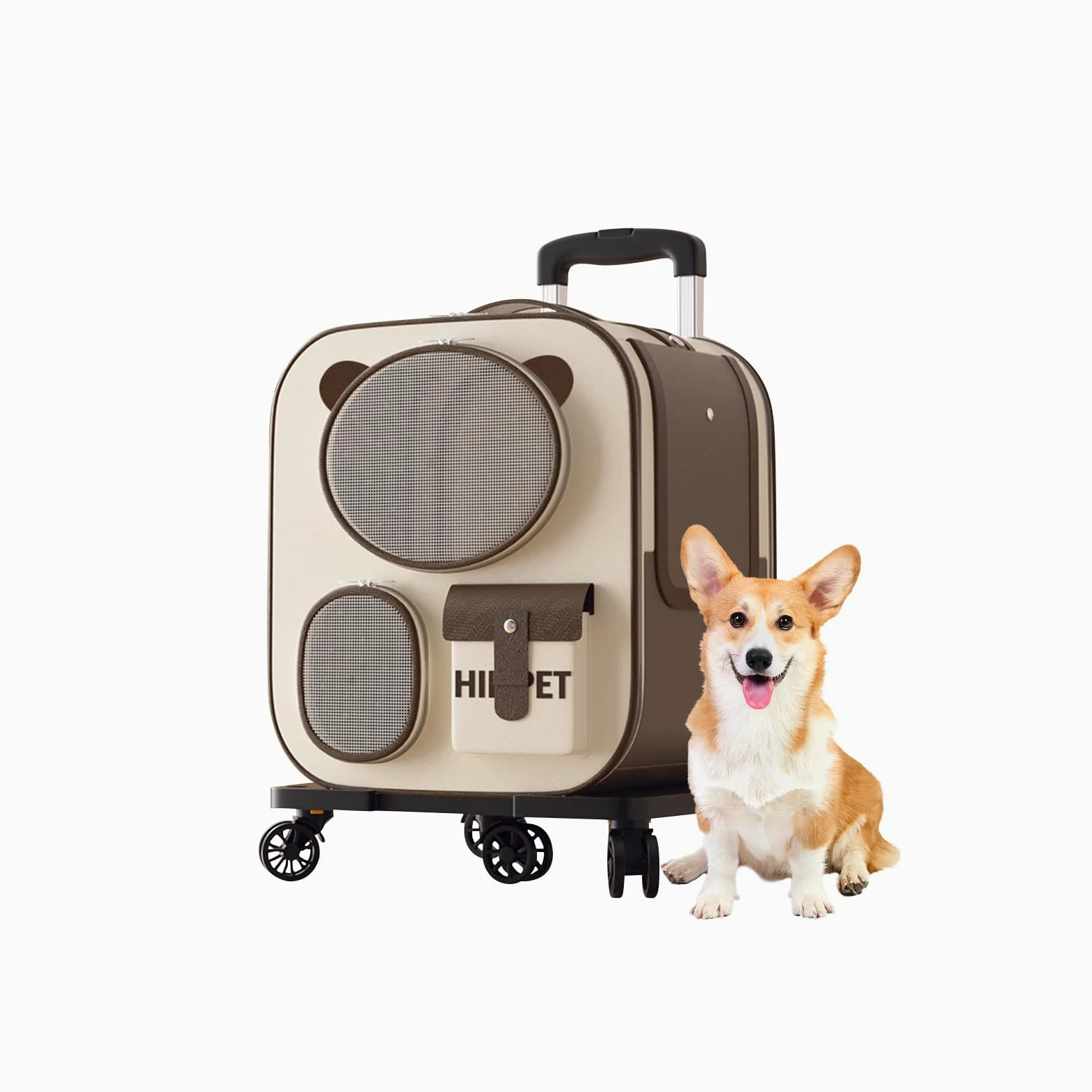 Galatée Zaino Per Animali Domestici Con Ruote, Zaino Per Gatti Comfort Con Ruote Removibili, Trasportino Per Animali Domestici, Zaino Per Cani Ideale Per Viaggi/Escursioni/Uso All'Aperto(Marrone)