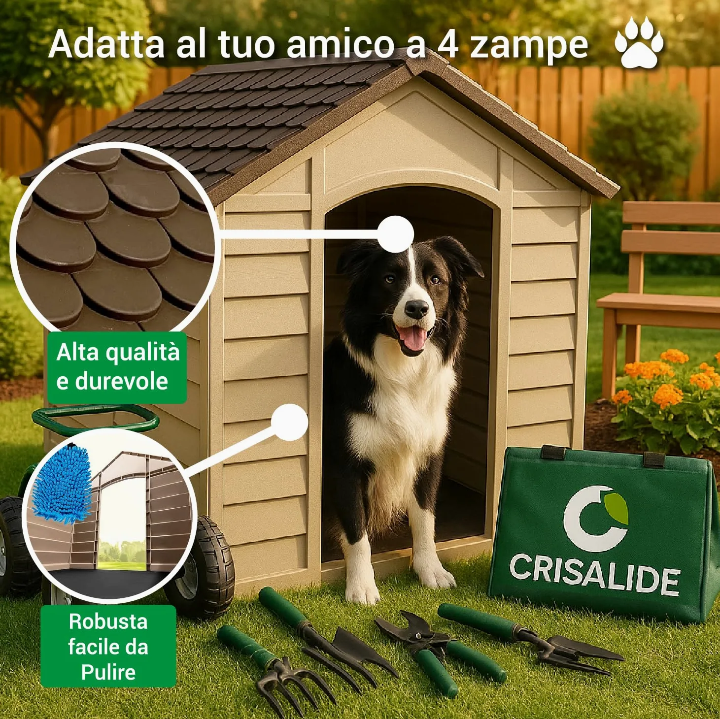 Crisalide® - PawsPalace Cuccia Per Animali, 2 Dimensioni, Facile Da Lavare, In Resina PVC, Facile Da Assemblare, Super Resistenze, Taglia Medio/Grande, Cuccia per Esterni (Large)