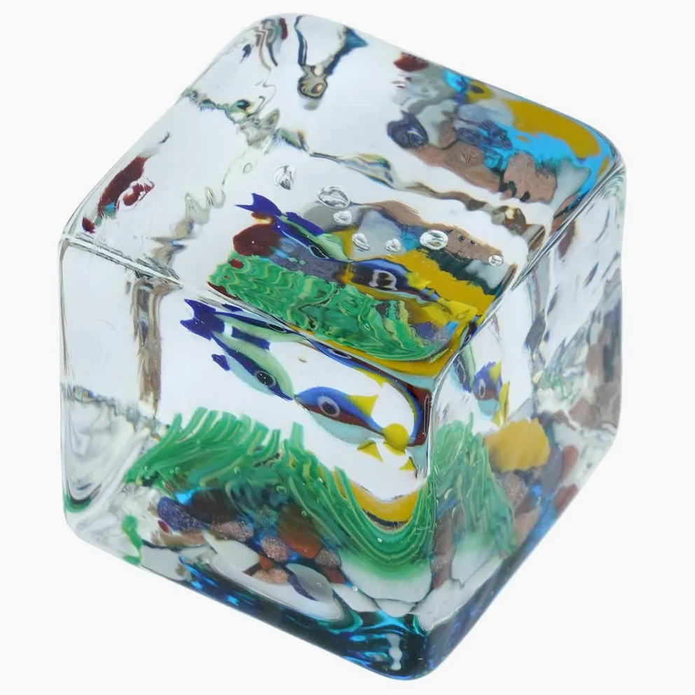 GlassOfVenice - Cubo per acquario in vetro di Murano con pesci tropicali