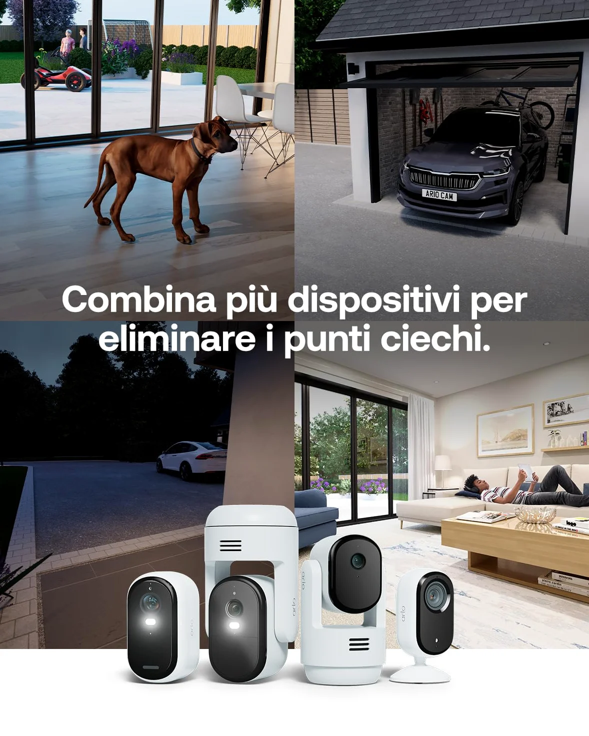 Arlo Essential 3 Telecamera HD 360º Pan-Tilt-Zoom WiFi Esterno Senza Fili, Sirena Allarme Casa, Sensore Di Movimento, Visione Notturna A Colori, Prova Inclusa Secure, 2 Telecamere, Bianche