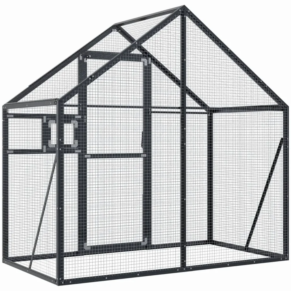 DJEKA Voliera, Gabbia Uccelli, Gabbie per Uccelli, Voliera per Uccelli da Esterno, Gabbia per Uccelli Grande, Antracite 179x100x185 cm in Alluminio