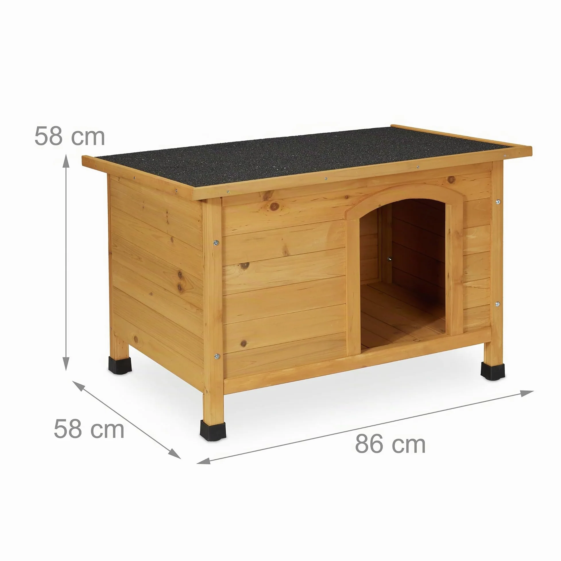 Relaxdays Cuccia per Cani, Casa in Legno, Tetto Asfaltato, Resistente alle Intemperie, HLP: 58x86x58 cm, Naturale Nero