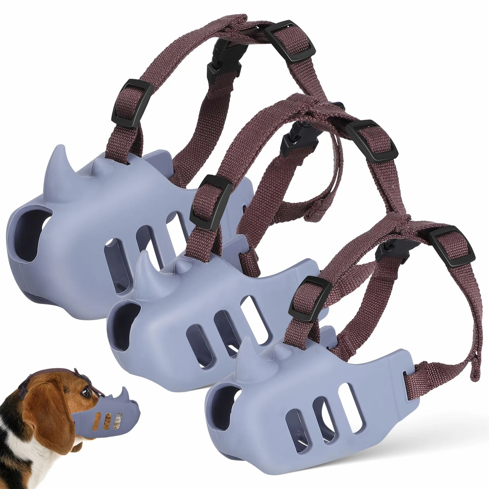 NUOBESTY 3 pezzi Museruola per Cani Regolabile in Silicone Morbido per Controllo Morsi Riduzione Abbaio e Prevenzione Ingestione Traspirante e Confortevole per Cani Piccoli Medi e Grandi
