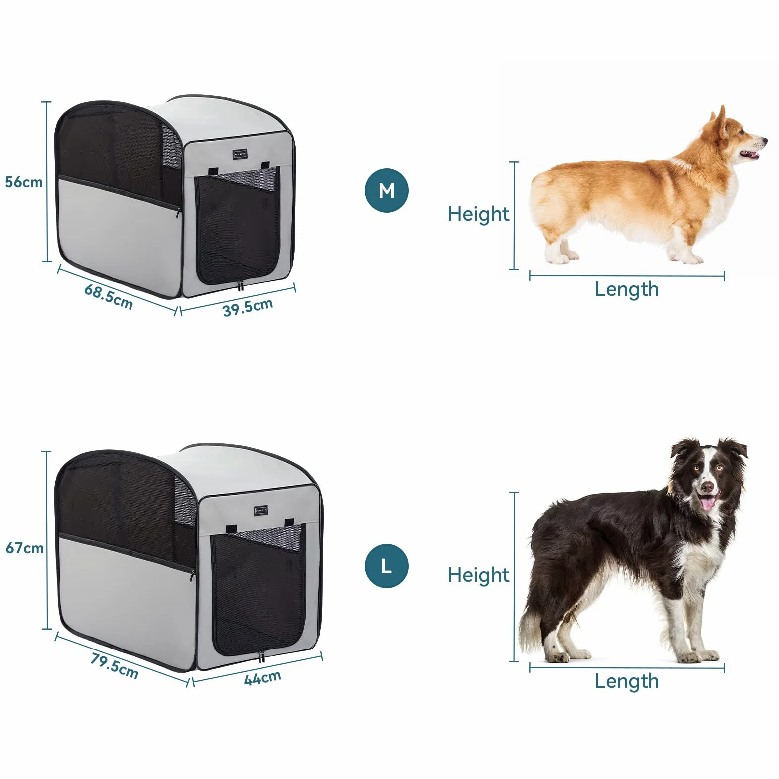 Petsfit Trasportino per Cani, Pop-up design, Box per Cani Portatile con Tappetino, Adatto per Camere o da Viaggio, Grigio Chiaro 79.5x67x44 cm