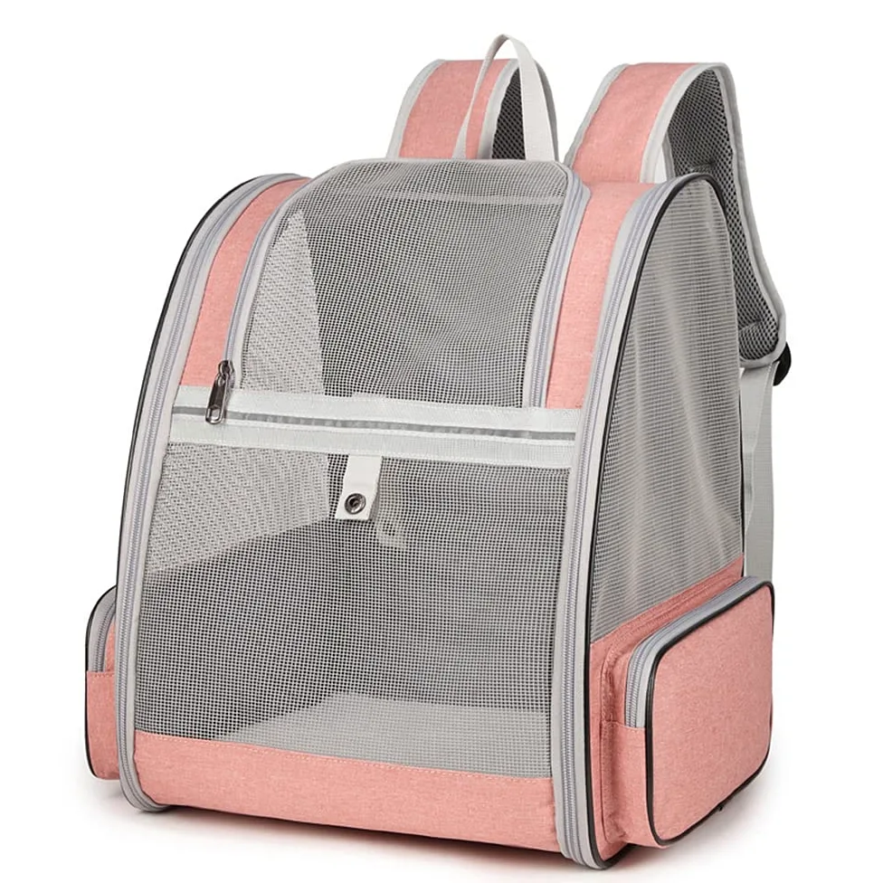 Trasportino Zaino per Cani Gatti 7.5kg - Borsa a Rete da Trasporto per Viaggio Compagnia Aerea Approvata, Pieghevole Traspirante Stabile e Spazioso con Cuscino in Peluche per Animali Domestici (Rosa)