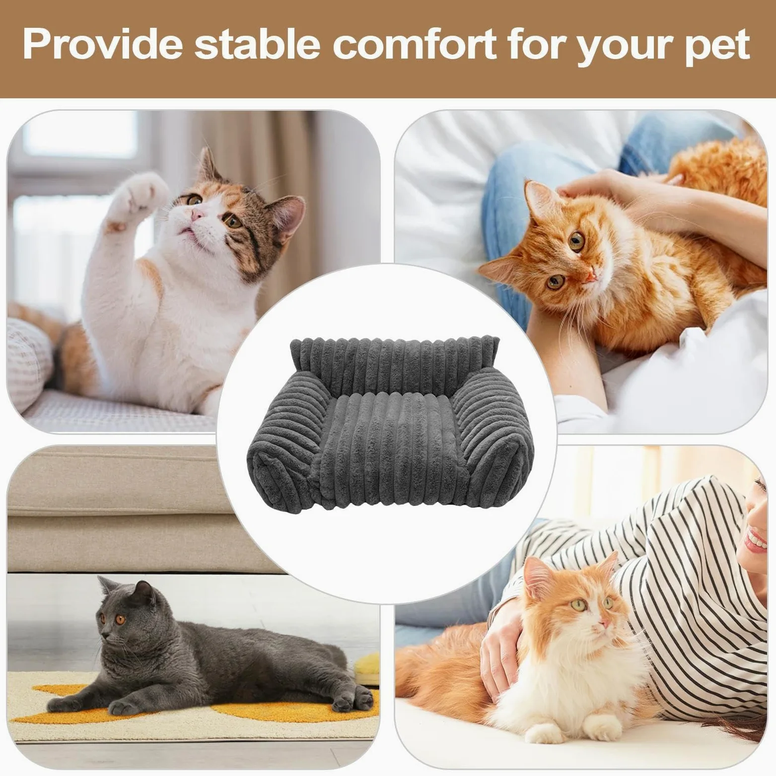 Generico Cat Sofa Beds, Plush Pet Couch, 19.69x15.75x7.87 Inches Portable Comfortable Gray, Chew Proof Sofa Bed, Daily Use, Dogs, and Cats, Patio, Bedroom, Travel, Car, Living Room, Apartment