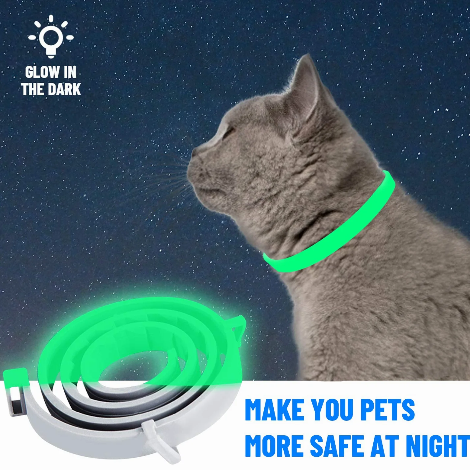 Collare Antiparassitario per Gatti, Collare Antipulci per Gatti Impermeabile Regolabile Naturale con Protezione di 8 Mesi, Si Illumina al Buio, Soluzione Sicuro Contro i Parassiti per Gatto