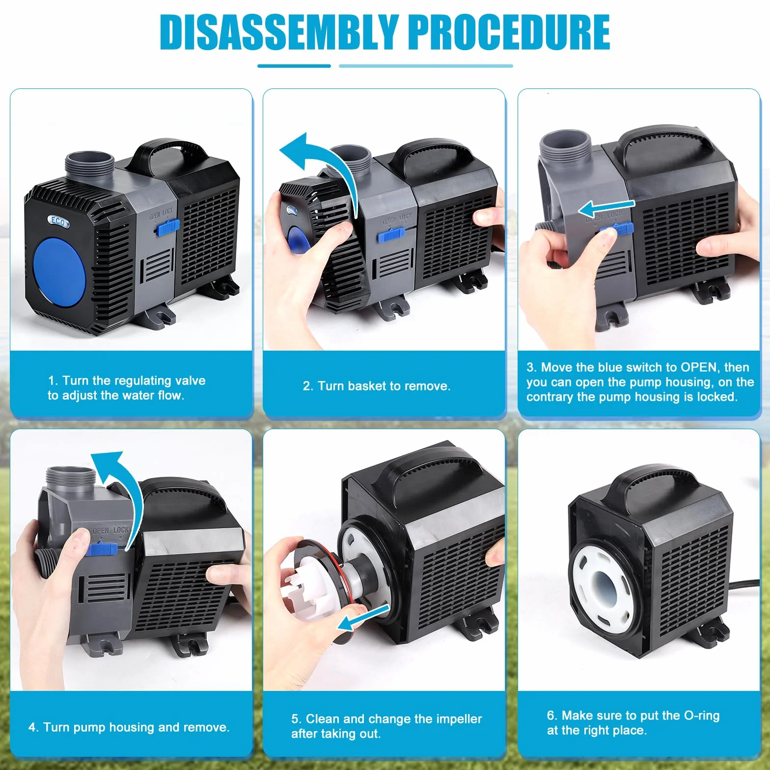 EXLECO Super Eco Pompa Acqua per Laghetto e Filtro 12000L/H 100W, Filtro a Risparmio Energetico Sommergibile Pompa per Flusso per Stagno Acquario laghetti Carpe Koi CTP-12000