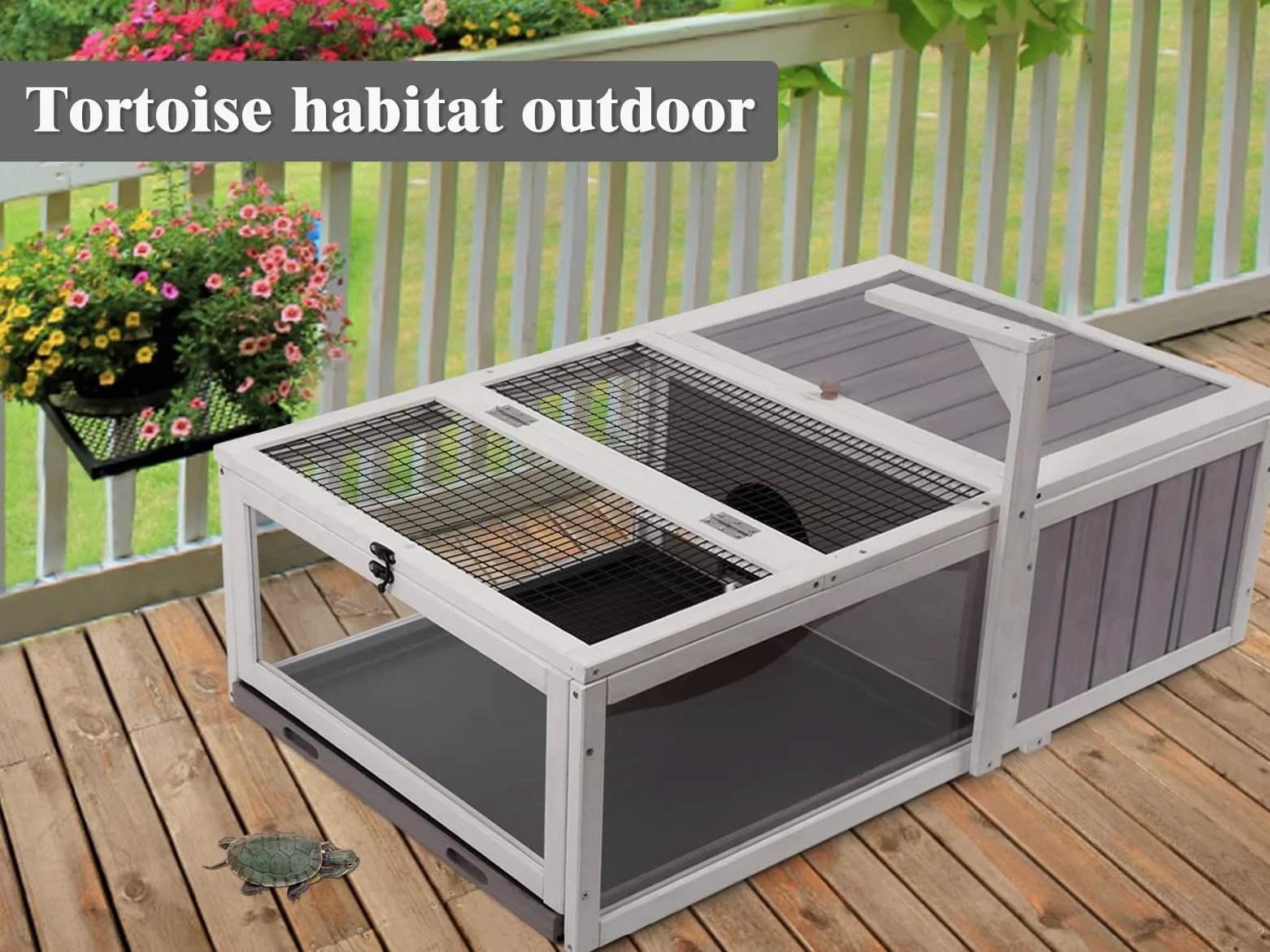 Tartaruga House Habitat Box in legno per interni ed esterni, recinto per tartarughe da interno per piccoli animali, gabbia per rettili da esterno grigio