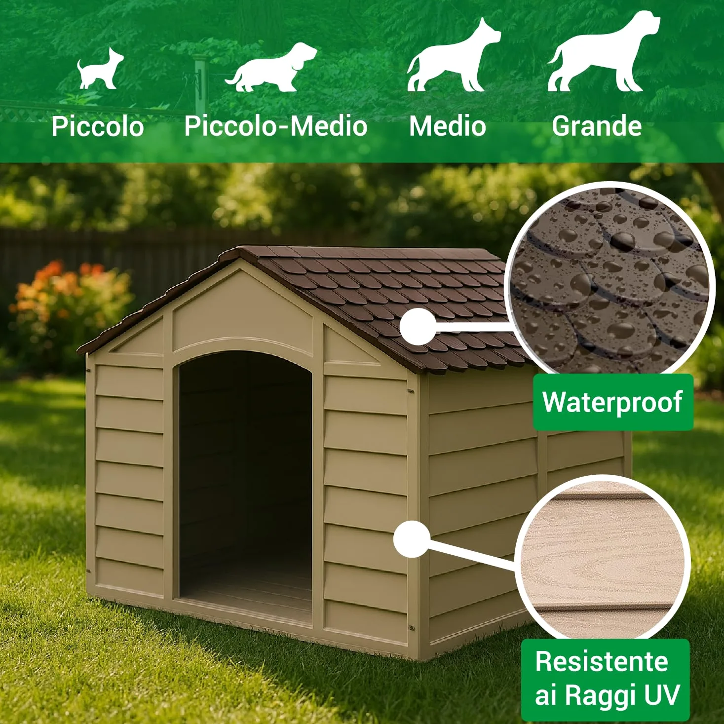 Crisalide® - PawsPalace Cuccia Per Animali, 2 Dimensioni, Facile Da Lavare, In Resina PVC, Facile Da Assemblare, Super Resistenze, Taglia Medio/Grande, Cuccia per Esterni (Large)