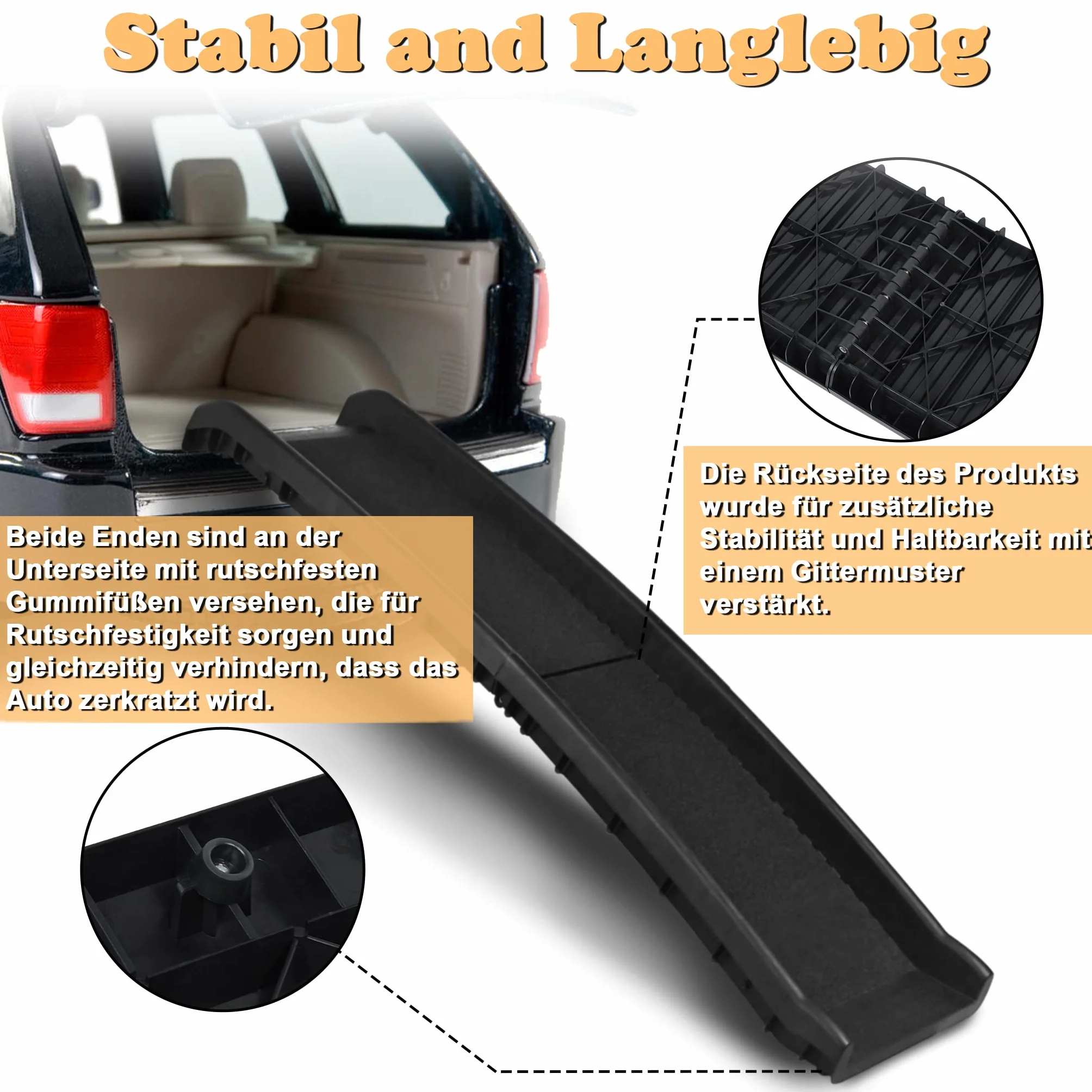 UISEBRT Rampa pieghevole per auto, per cani, per animali domestici, antiscivolo, robusta, portata fino a 90 kg, 156 x 40 cm, nero