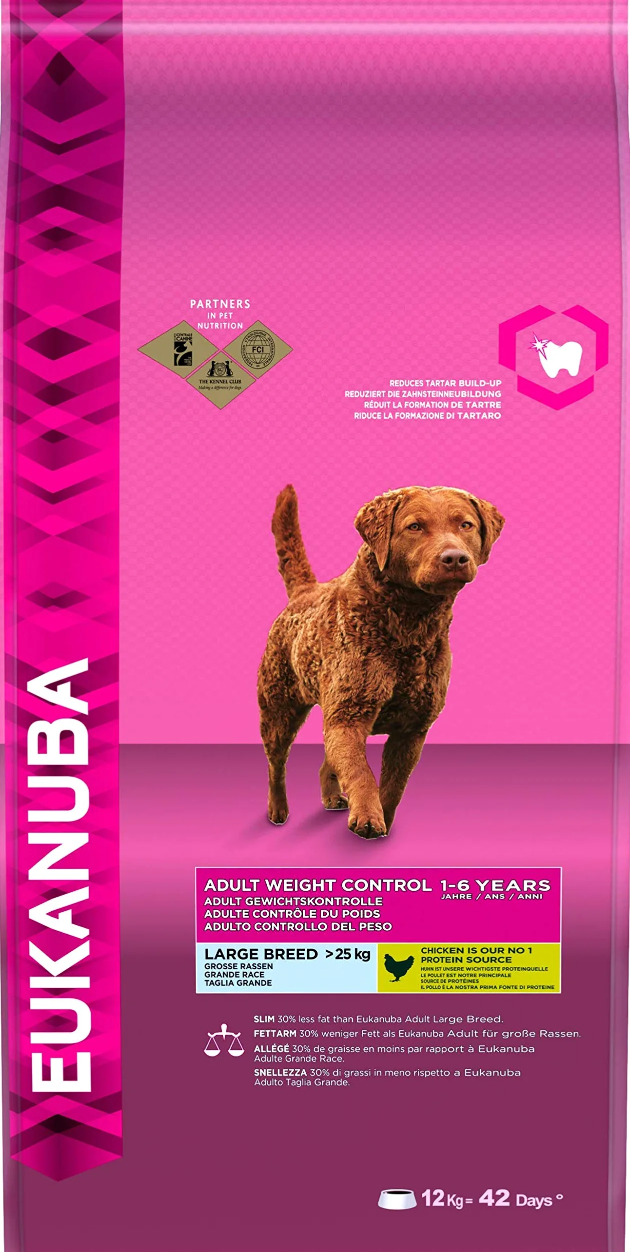 Eukanuba Weight Control - Alimento Completo per il Controllo del Peso di Cani Adulti di Taglia Grande (1-7 Anni), Crocchette al Pollo - 12 Kg