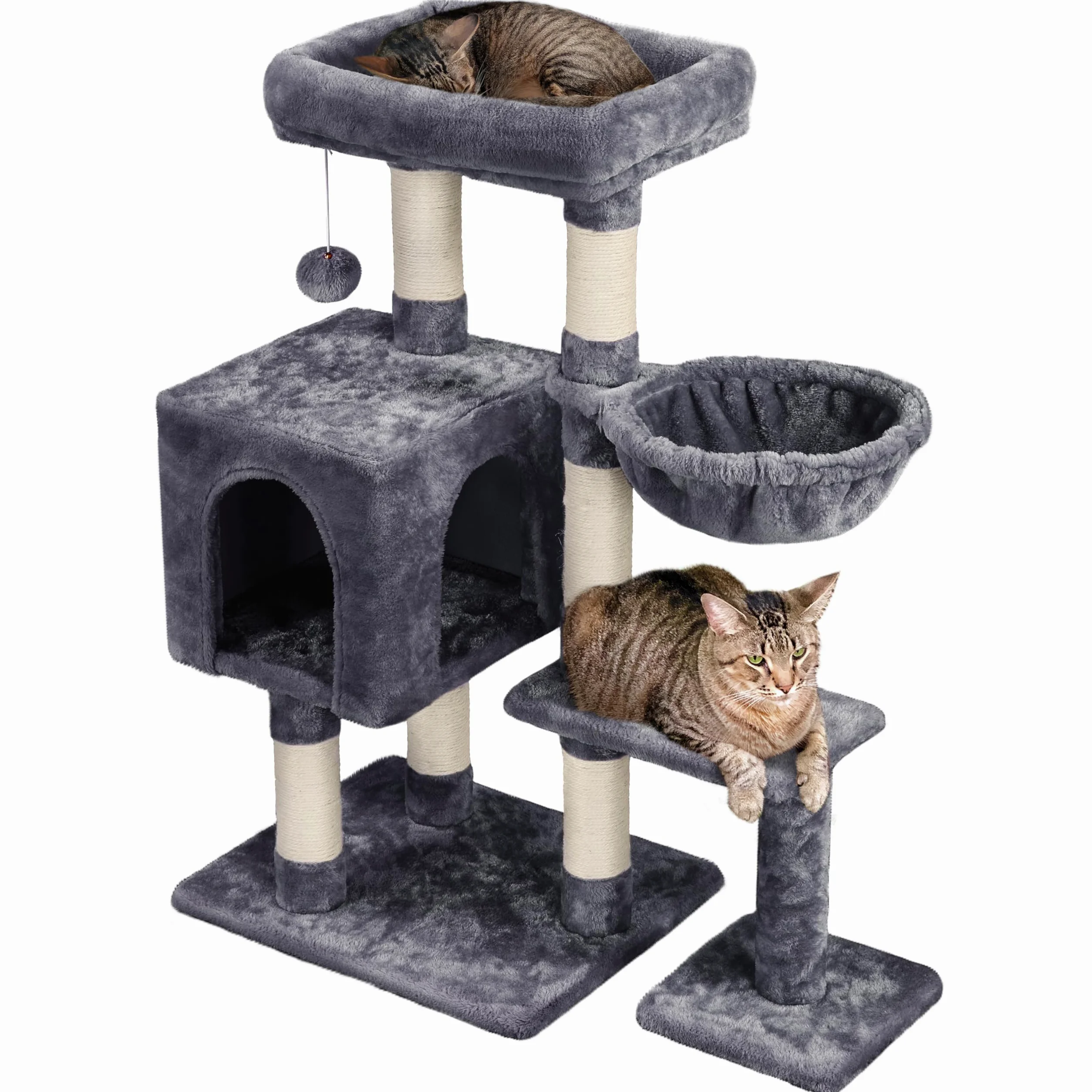 Yaheetech Albero Tiragraffi per Gatti Gattini in Corda Sisal Graffiatoio con Palla 80 x 39,5 x 96 cm Grigio Scuro