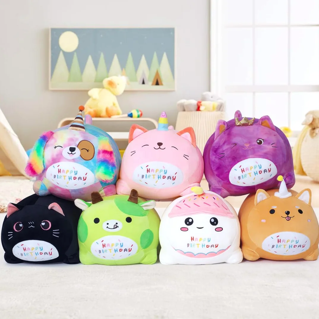 Peluche Gatto Compleanno - Giocattolo Morbido con Scritta 'HAPPY BIRTHDAY', Regalo Personalizzabile per Bambini Adulti (25CM,Viola)