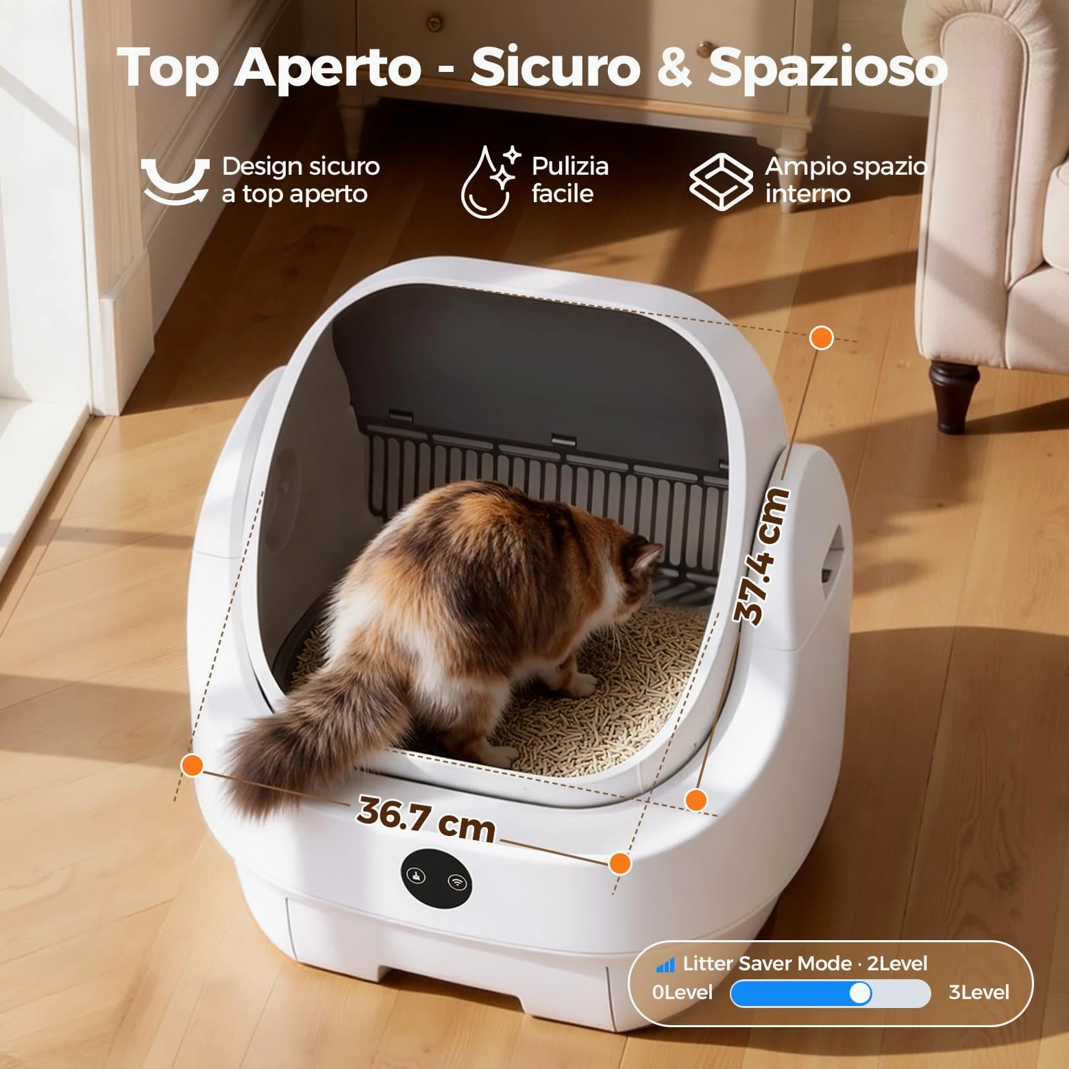 Lettiera Gatto Autopulente Aperta, Ellenpent Lettiera Automatica Silenziosa per Gatti Grandi Antiodore, Cassetta per Gatti Abilitata WiFi Controllo APP&Sicurezza, Ideale per Famiglie con Più Gatti