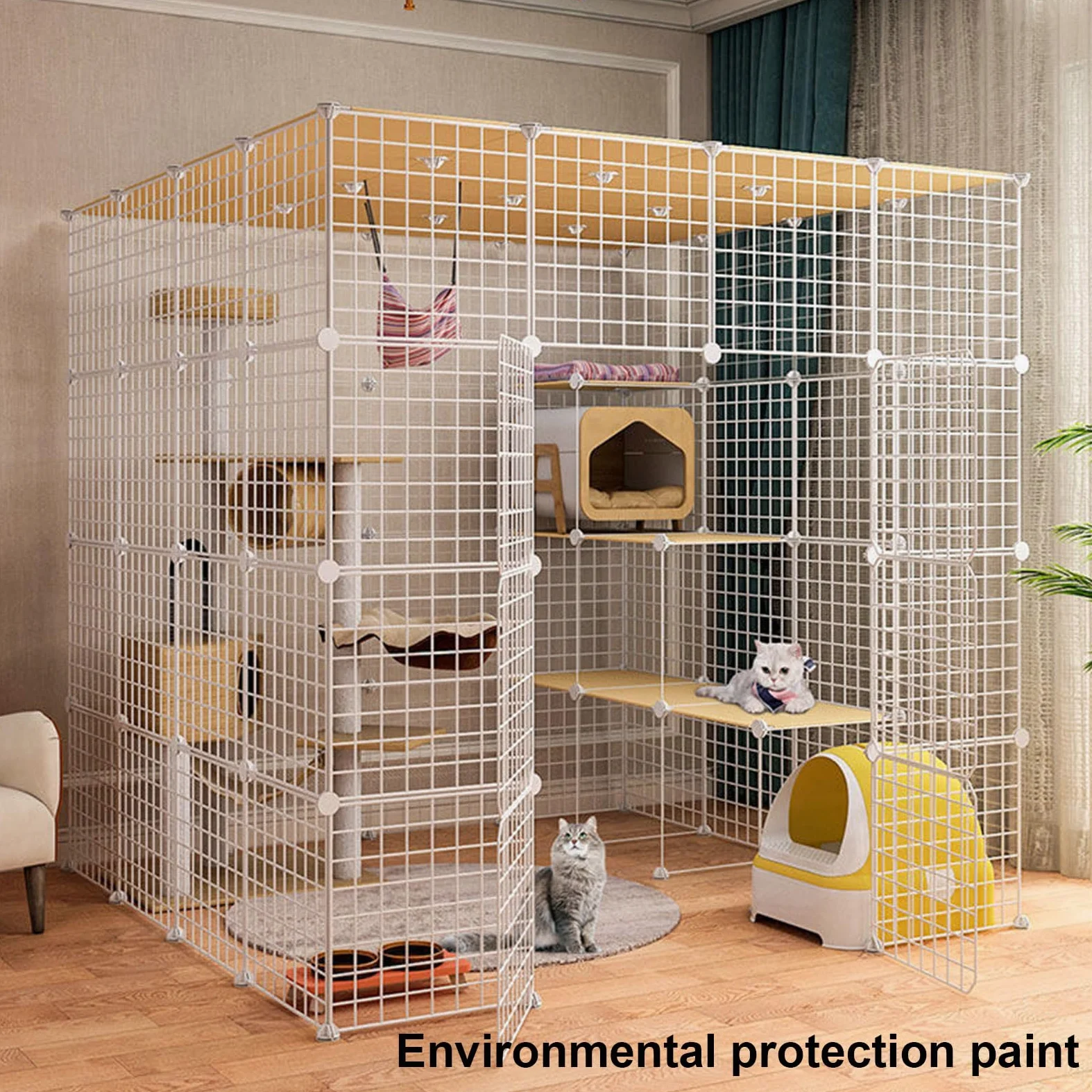 Gabbia per gatti extra large, in filo metallico staccabile, per 1-3 gatti, spaziosa e sicura, per uso interno, facile da montare e pulire
