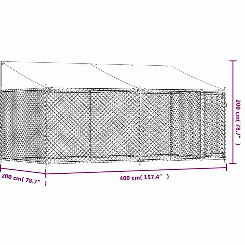 vidaXL Gabbia Cani con Tetto e Porta Grigia 4x2x2 m in Acciaio Zincato