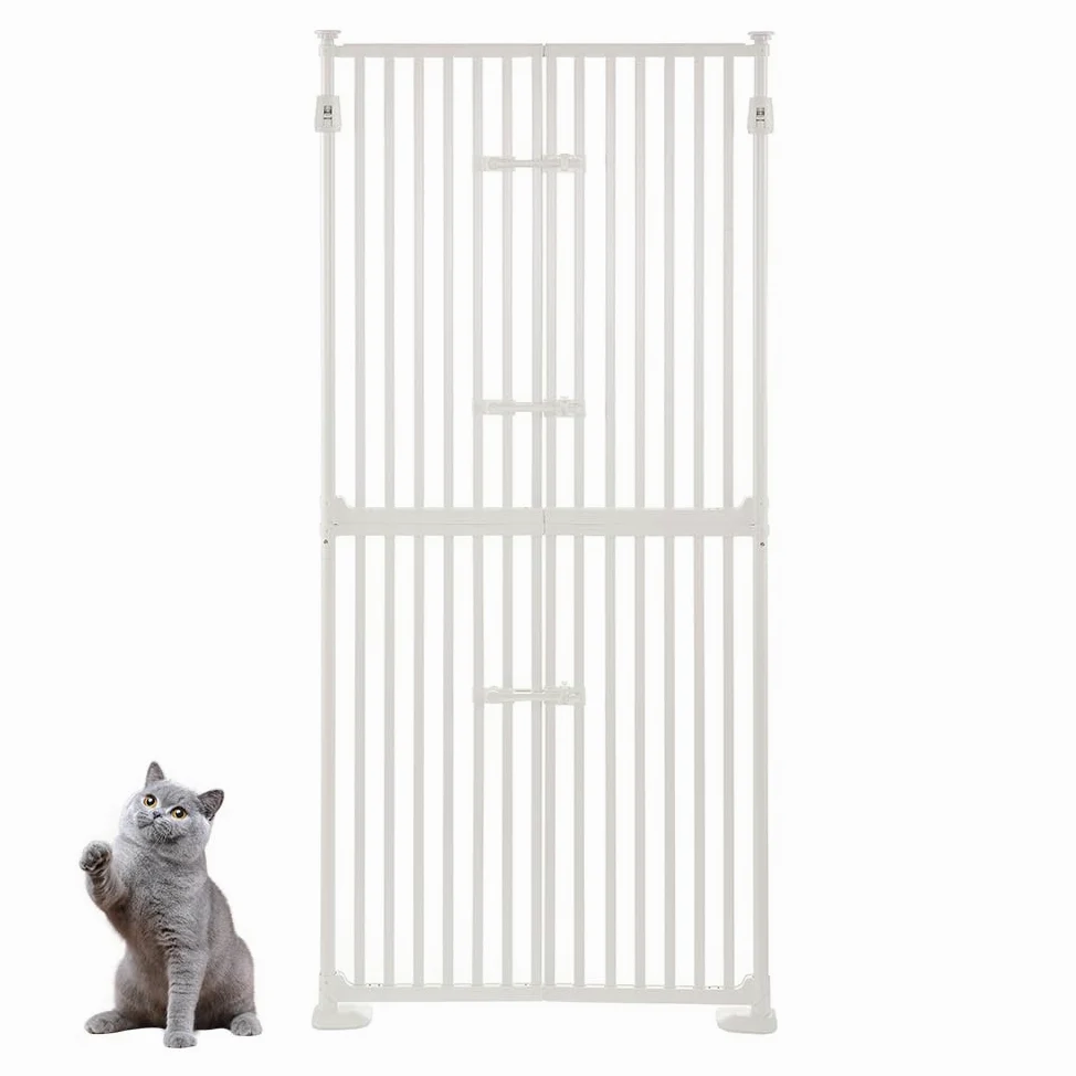 unipaws Griglia extra alta per gatti 190 cm, con porta gatto e serratura della porta, distanza tra le barre strette, altezza regolabile 190 – 250 cm, fissaggio a morsetto senza foratura, per interni