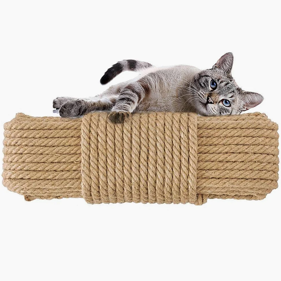 Aoneky Corda di Sisal Naturale 6mm/ 8mm/10mm, 10M-100M - Corda di Sisal per Alberi di Gatto, Gatto Graffiare Pad, Decorazione Casa (100 m x 6 mm)