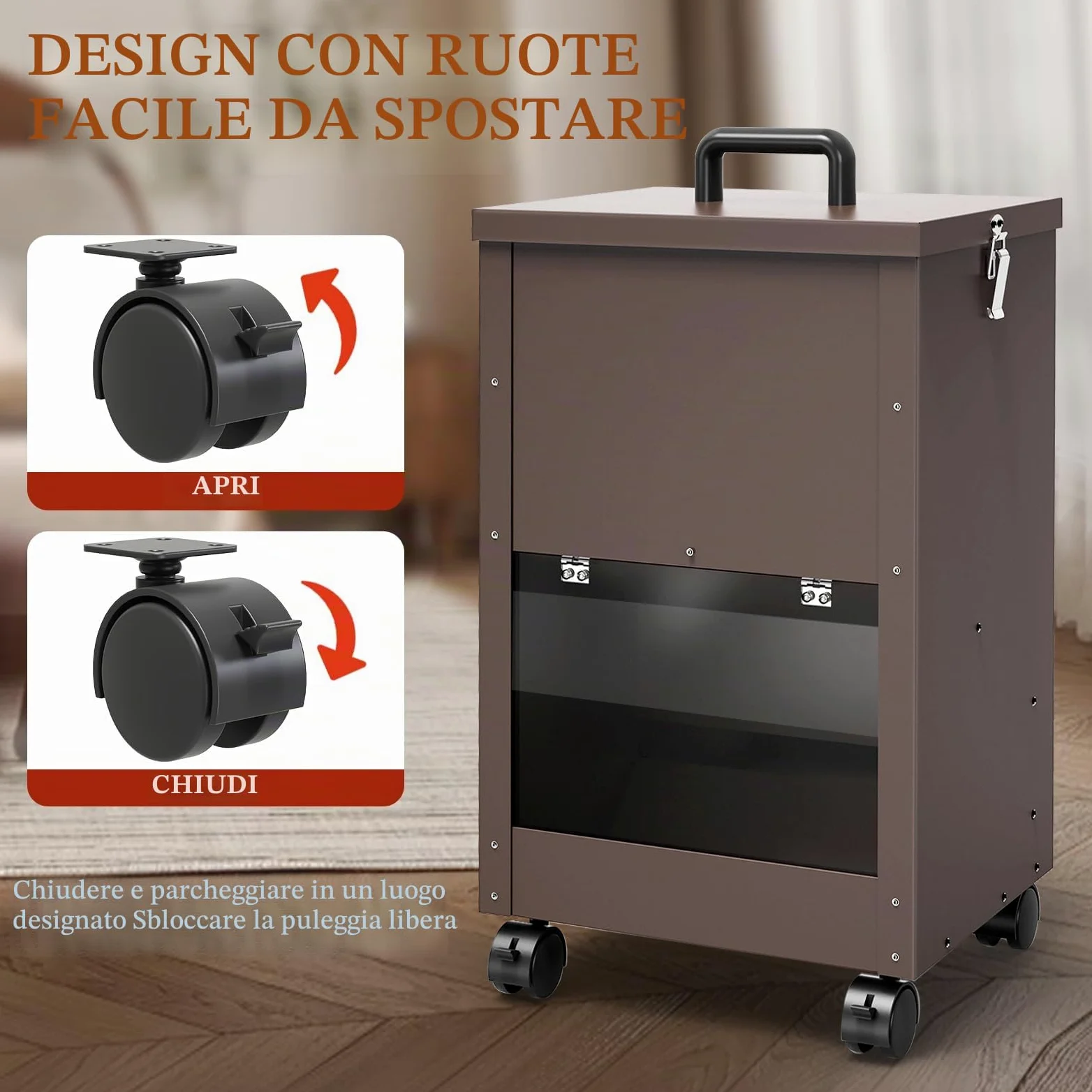 Alimentatore Automatico Per Cani Galvanizzato Per Razze Di Grandi Dimensioni, Distributore Di Cibo Per Cani Da 40L Con Ruote Per Grandi, Alimentatore A Gravità Per Cibo Per Metallico Brun