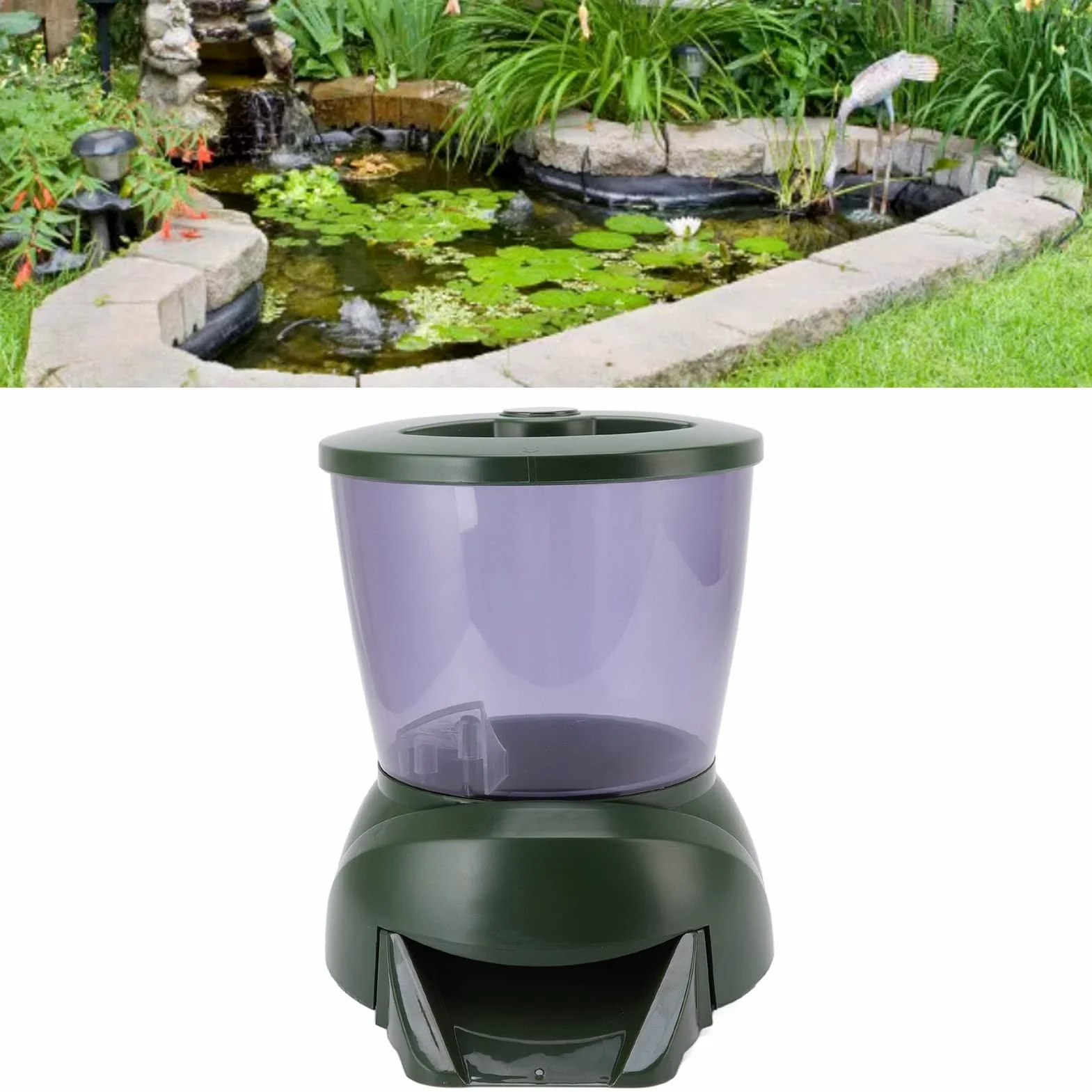 Mangiatoia Automatica per Pesci da 4,25 Litri, Display LCD, Dispenser Automatico di Mangime per Pesci da Laghetto Alimentato a Batteria, Distributore Automatico di Mangime per Pesci per Acquario in Va
