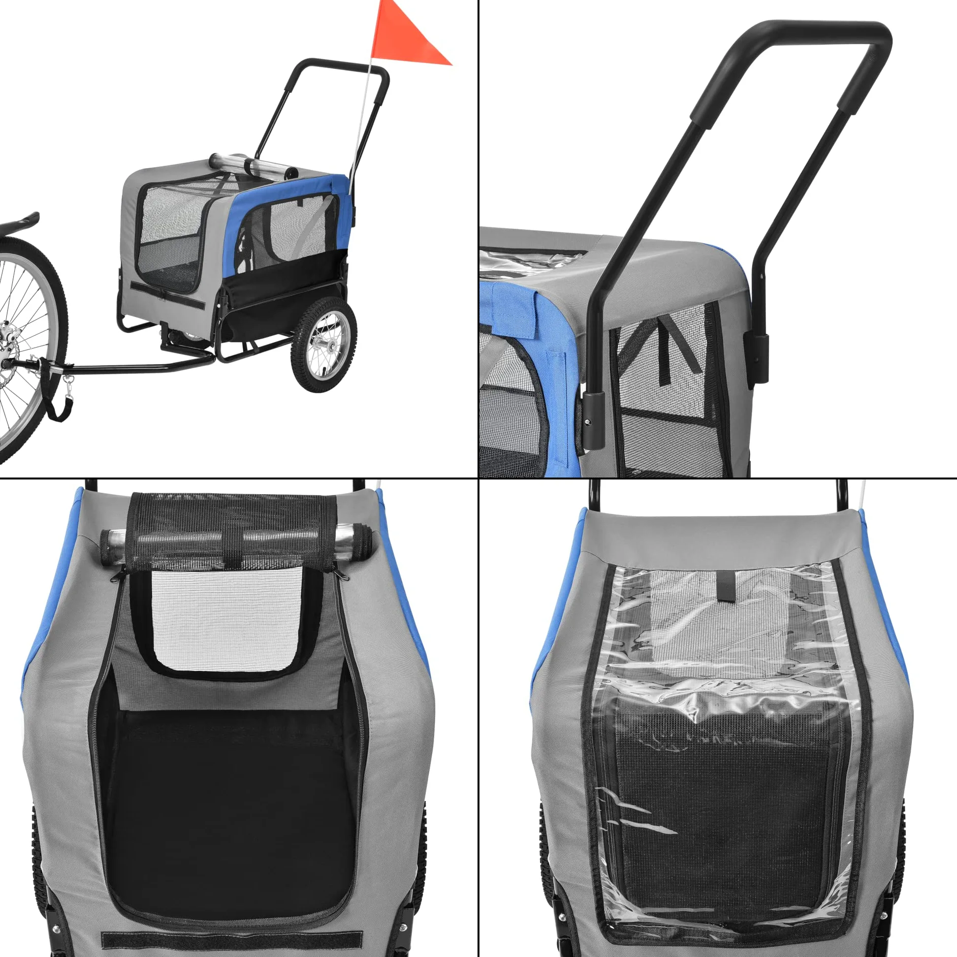 pro.tec Rimorchio 2 in 1 per Bicicletta e Passeggiata per Cani e Animali Domestici Fino a 20 kg Carrello con Ruote Pneumatiche Copertura Impermeabile - Blu-Grigio-Nero