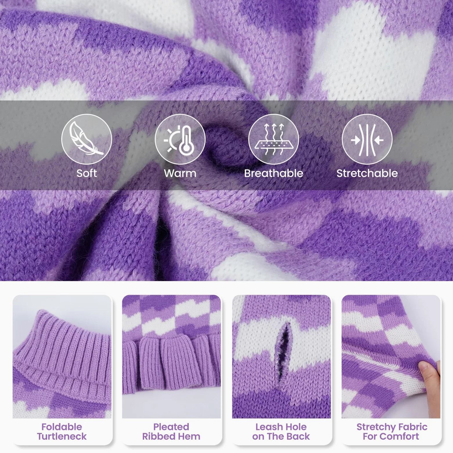 Maglione per cani XL, caldo maglione a collo alto per cani femmina, comodo abbigliamento invernale per cani femmine, ideale per Natale, Ringraziamento e freddo, viola