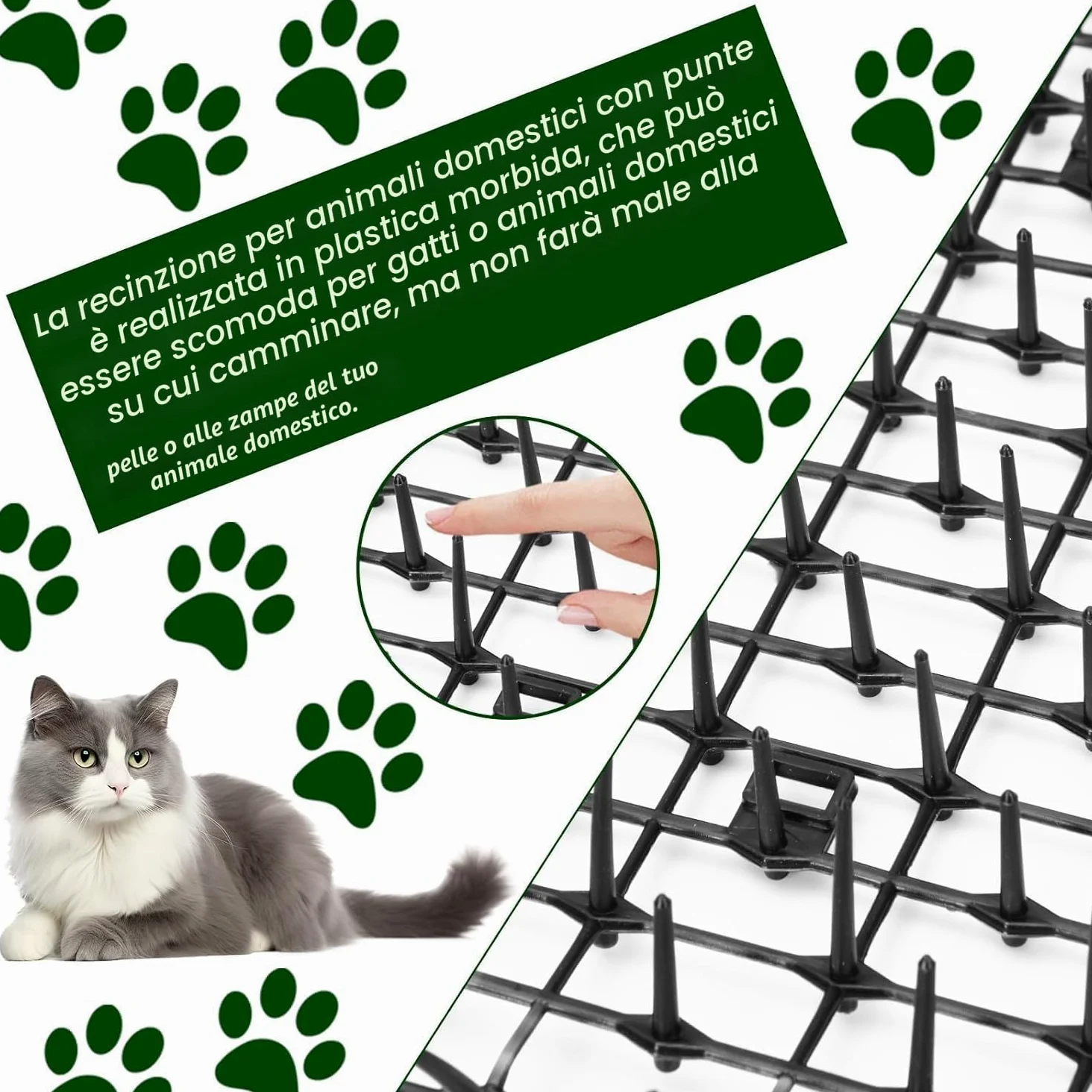AKOLAFE Tappetino per gatti con 8 picchetti in metallo per esterni, 400 x 30 cm, anti punte, repellente per gatti, cani, volpi, deterrenti per scavare cani da giardino, gatti, volpi
