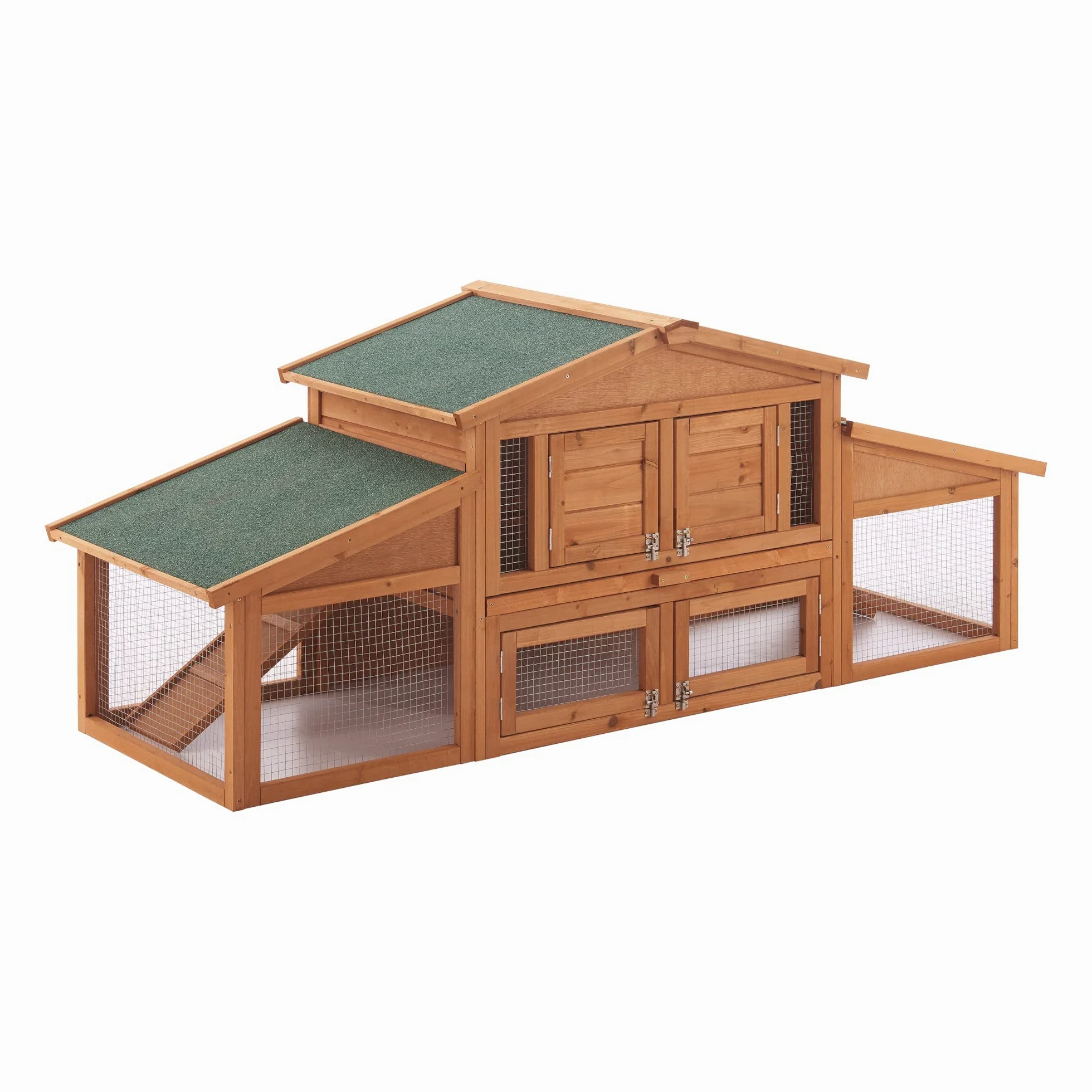 Conigliera Coperta con Tettuccio Impermeabile (AxLxP) 72 x 180 x 62 cm Gabbia con Casetta e Area Recintata, Struttura in Legno, Uso Esterno