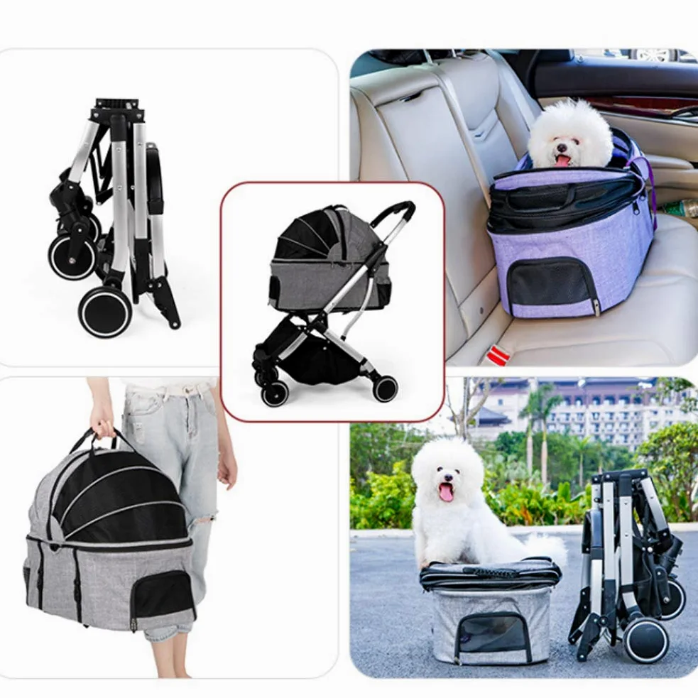 Cinque Passeggino, 4-Wheel Cat Passeggino, Jogger Cinque Passeggino, Gatto Cane Cage Passeggino, Pieghevole Cane Passeggino con Staccabile Vettore E Bagagli Carrello di Piccole E Medie Pet