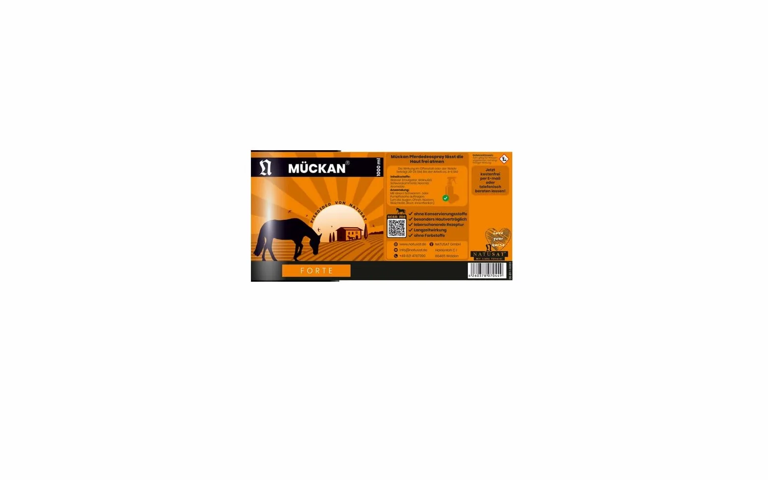 Natusat Mückan forte 5000 ml – Pelle di cavallo | Deodorante per la cura della pelle dei cavalli