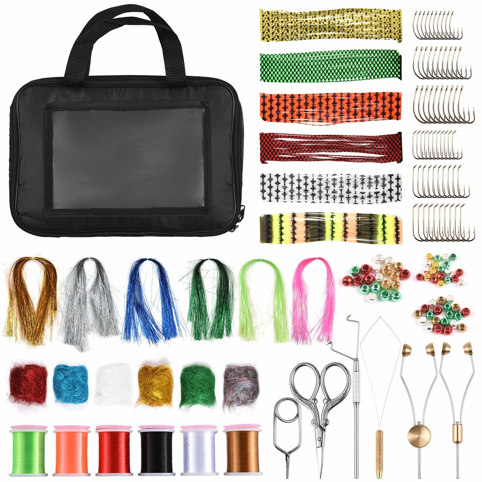 Kit di Strumenti e Materiali per Costruire Mosche per Principianti, Set di Esche da Pesca con Accessori da 150 Pezzi Mosche Attraenti Spigole e Trote